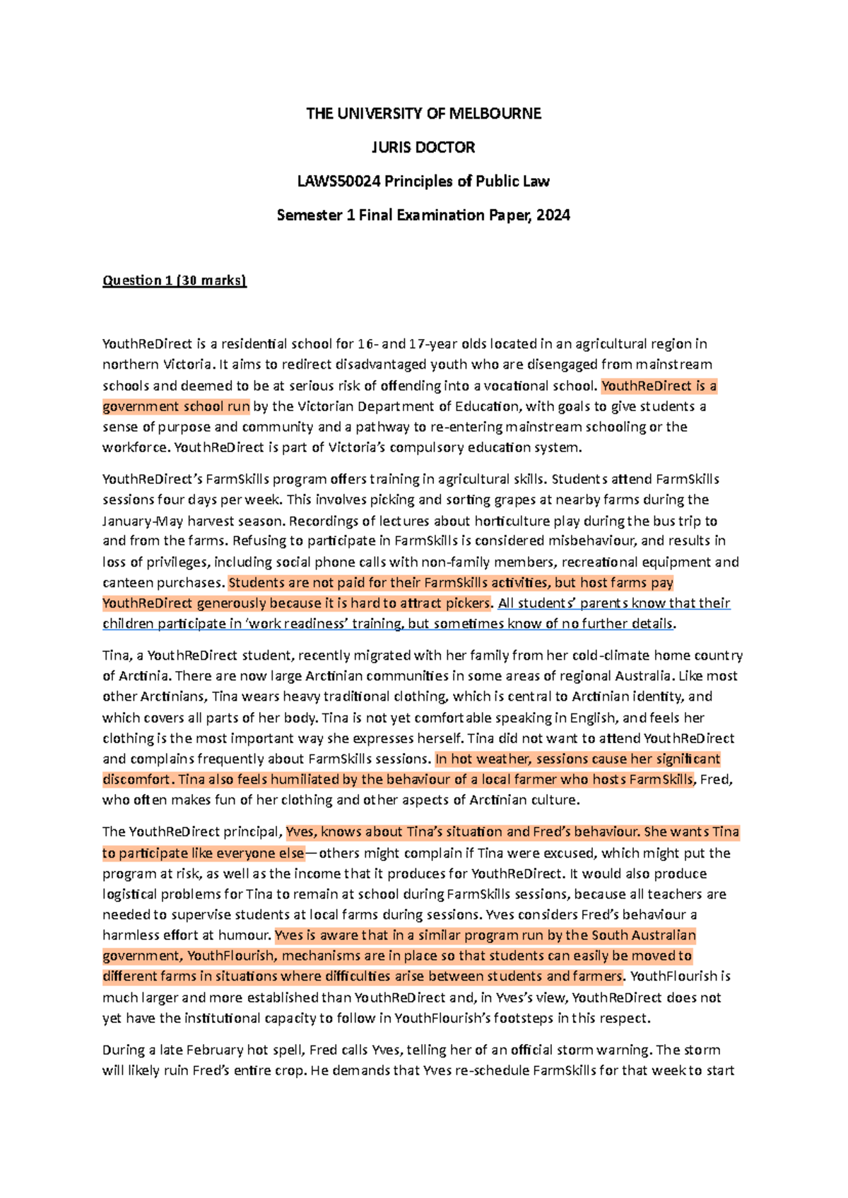LAWS50024 Principles of Public Law Semester 1 Final Exam Paper 2024 ...