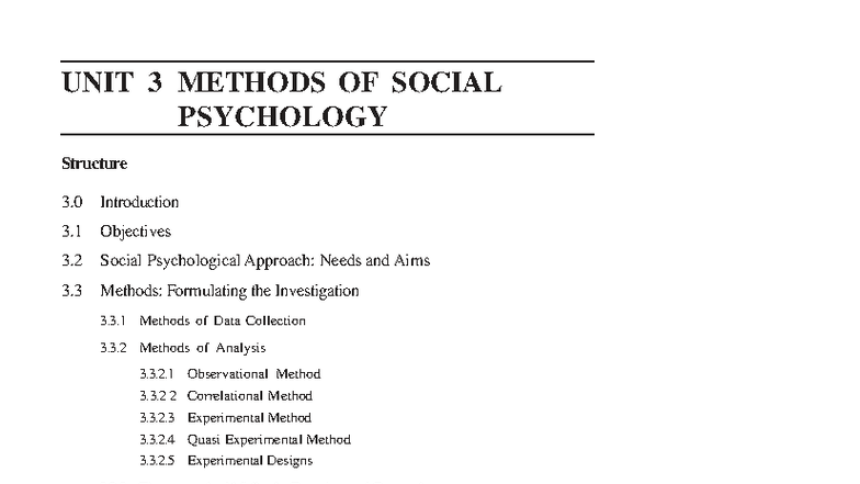 Unit 3 methods of social psychology: research techniques and analysis ...