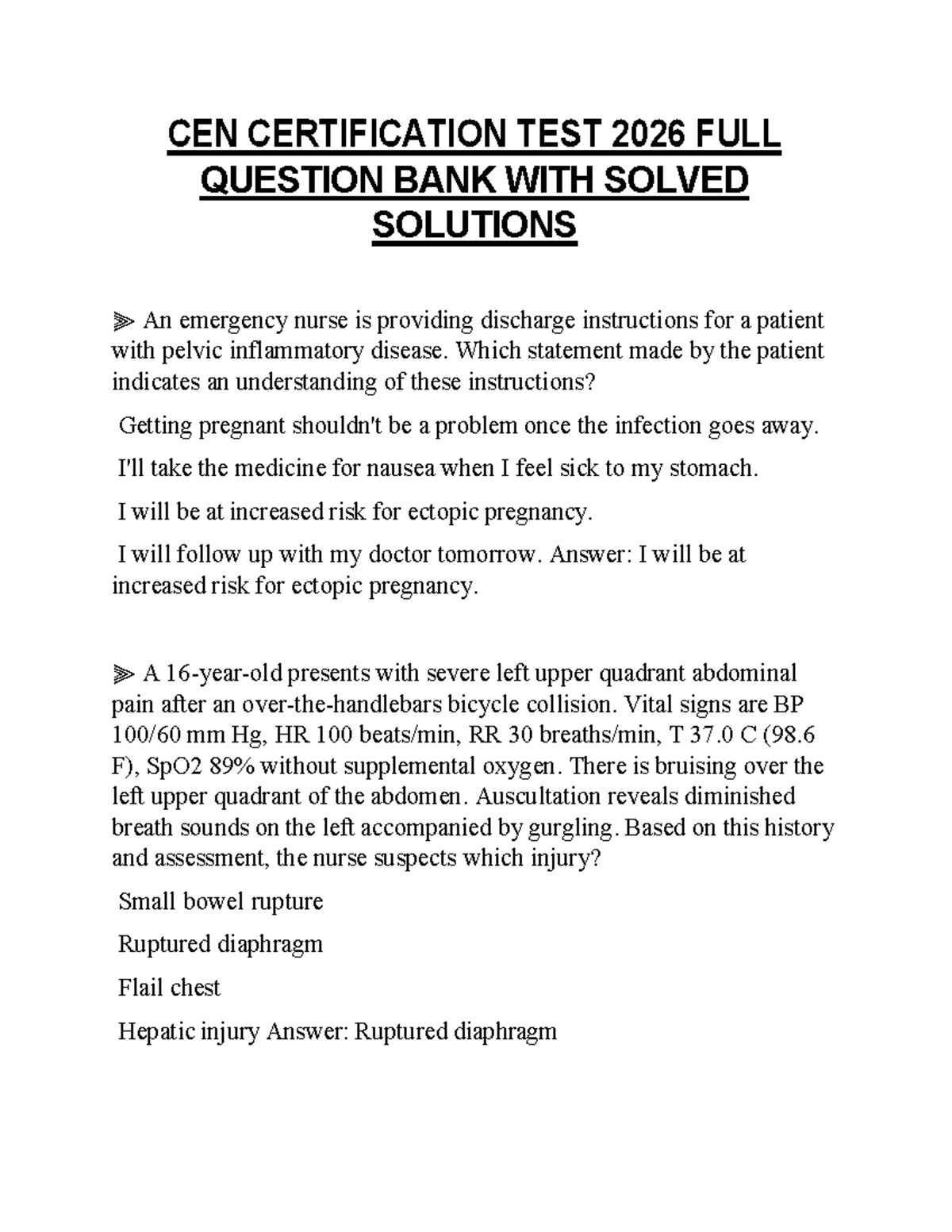 CEN 2026 Certification Test: Comprehensive Question Bank 