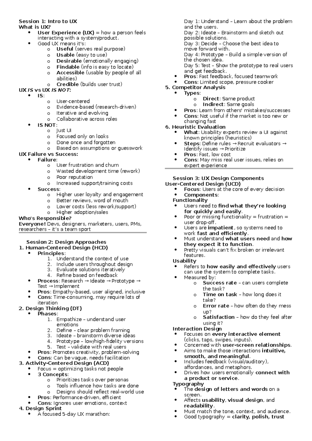 User Experience (UX) Cheat Notes: Intro, Design Approaches & Research ...