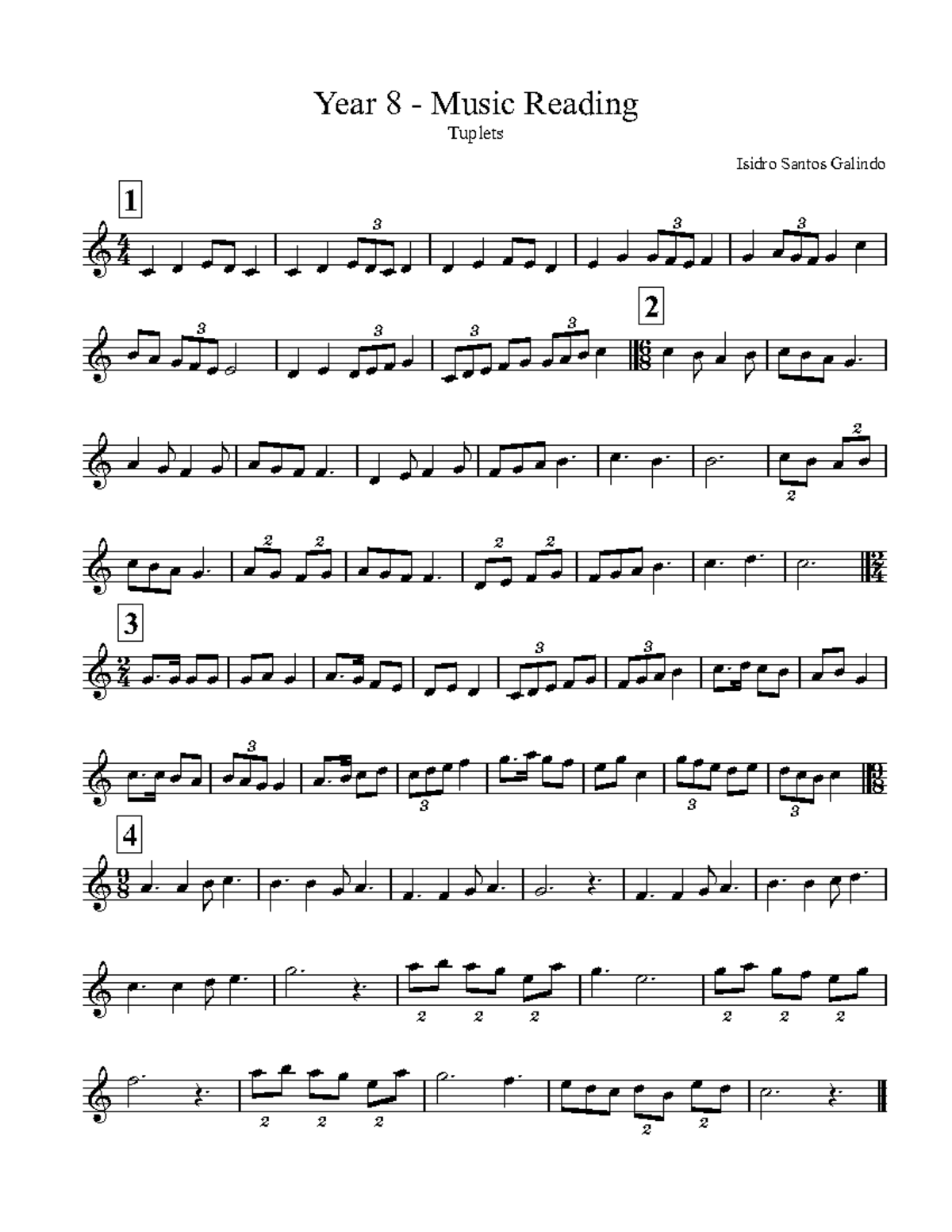 03 - Year 8 - Music Reading - Tuplets - 1 2 3 4 4 4 6 8 2 4 2 4 9 8 9 8 ...