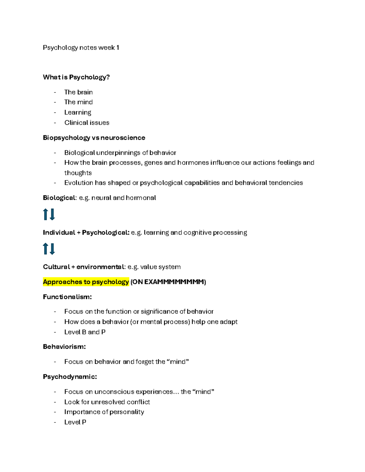Psychology 101: Week 1 Notes on Mind, Brain, and Behavior - Studocu