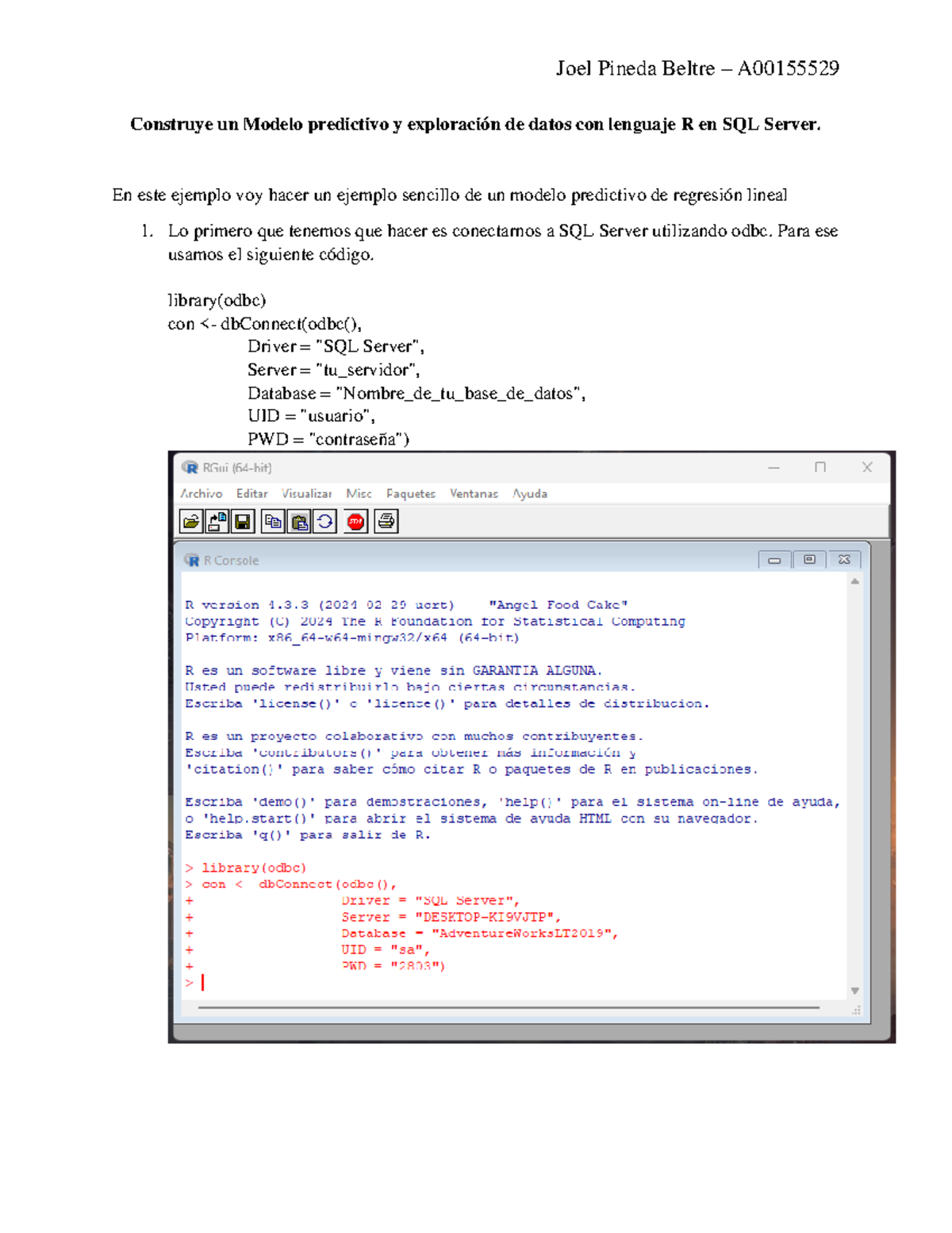 Modelo Predictivo en R con SQL Server: Ejemplo Sencillo - Studocu