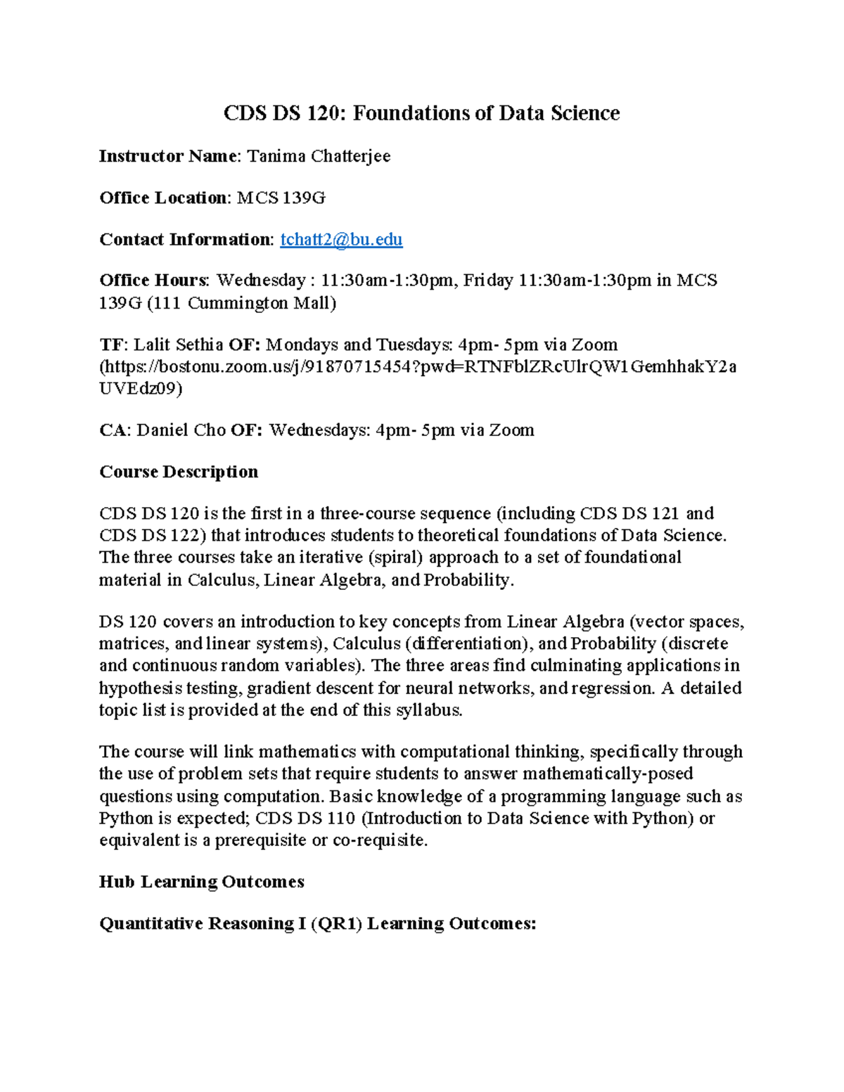 CDS DS 120: Syllabus for Foundations of Data Science Course - Studocu