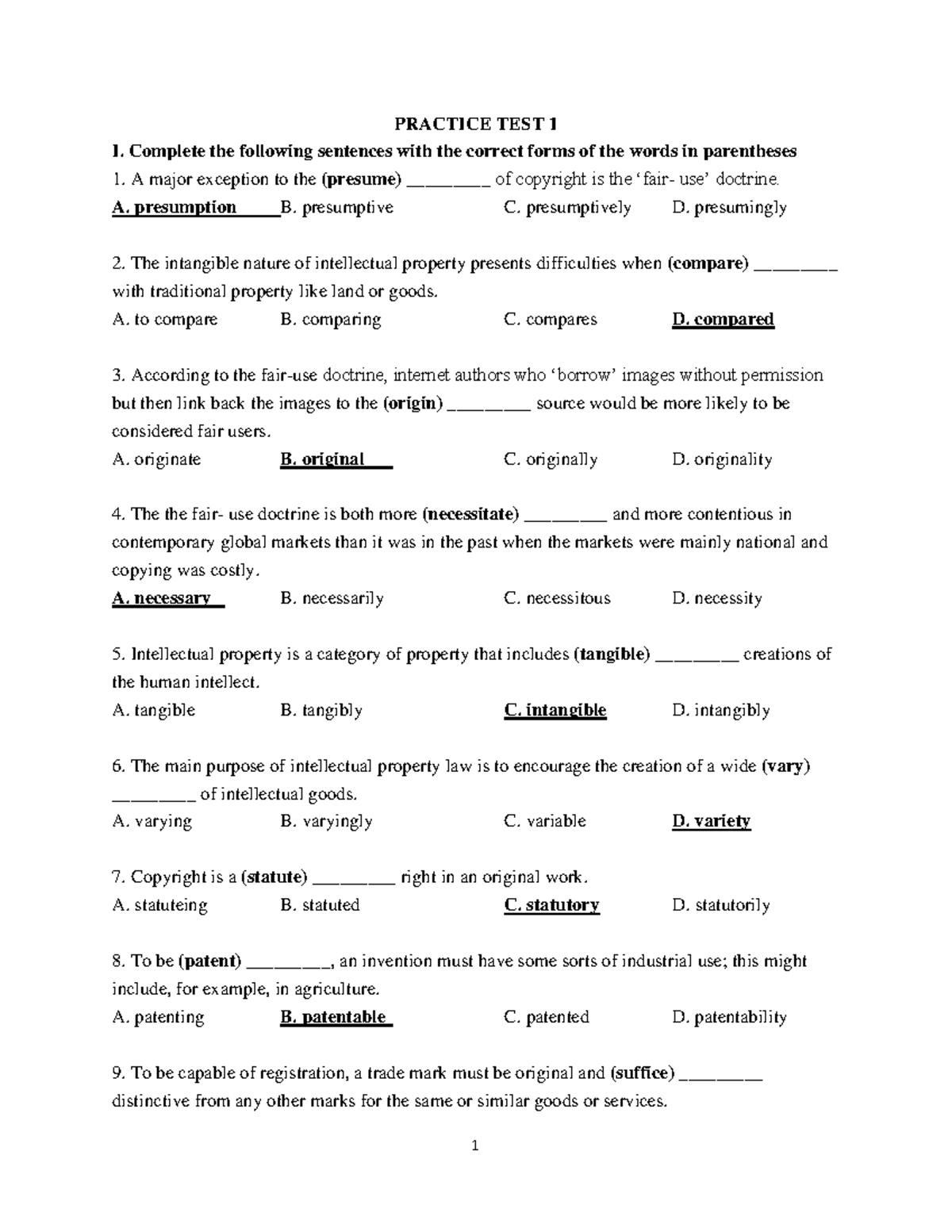 PRACTICE TEST 1: Key Answers and Explanations - Studocu