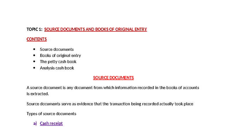 BS 4: Lesson Notes on Source Documents & Money System - Studocu