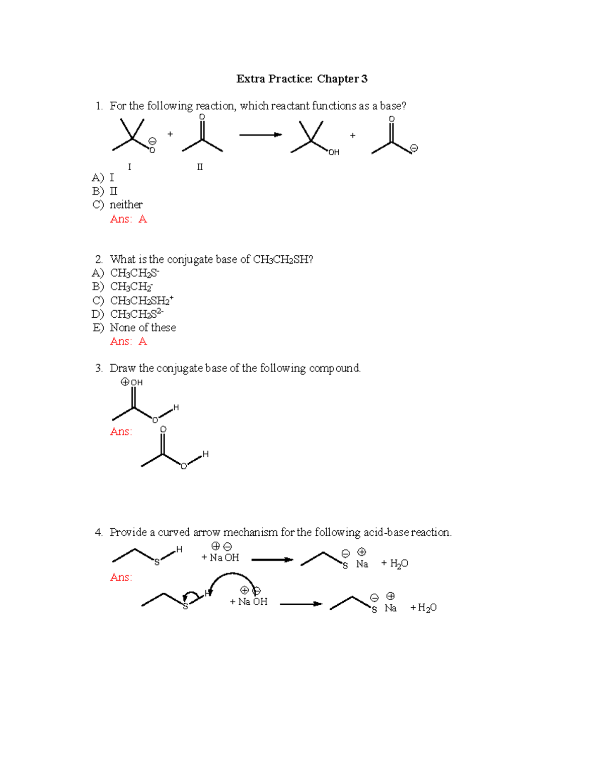 Organic Chemistry Chapter 3 Practice - Extra Practice: Chapter 3 1. For ...