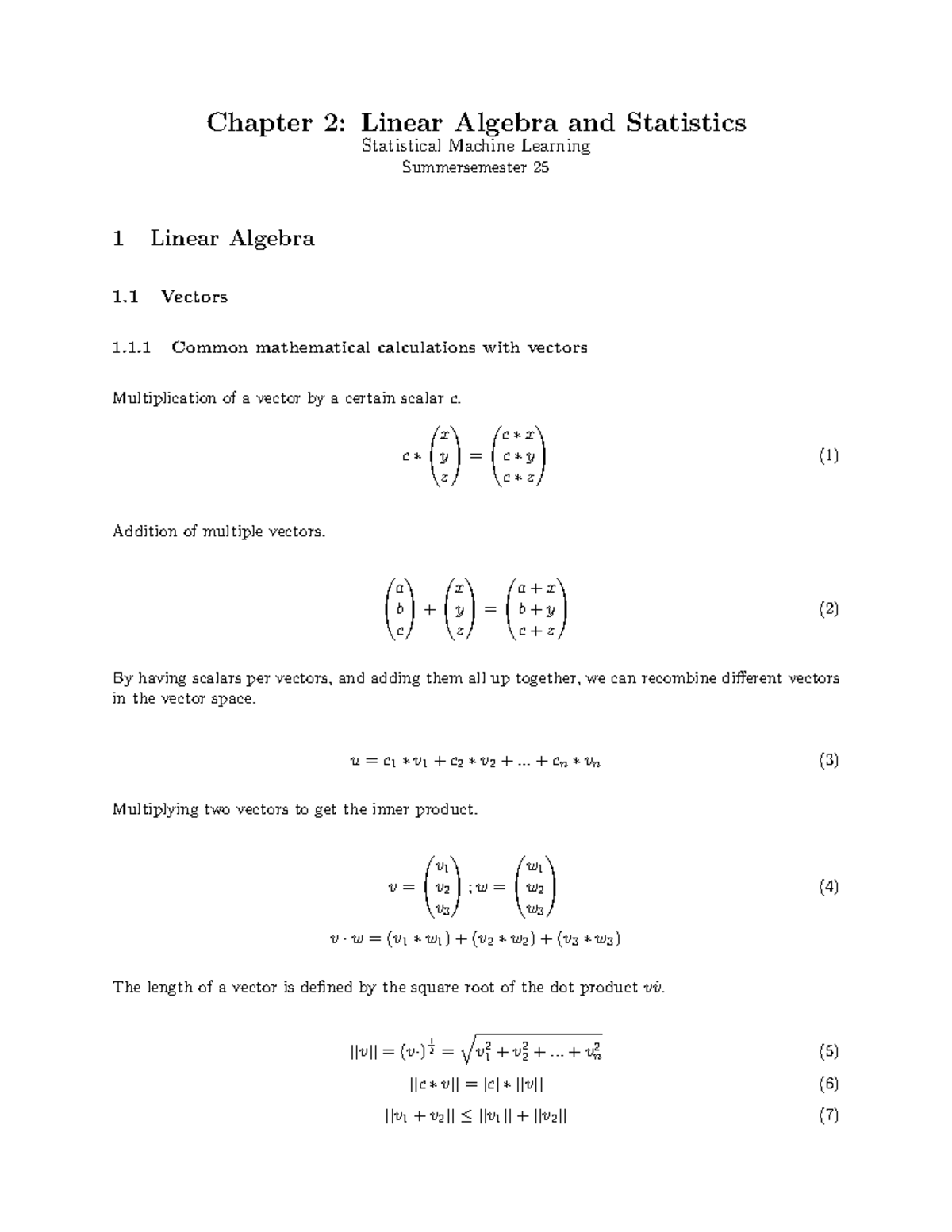 SML 25: Lecture 2 - Linear Algebra and Statistics Overview - Studocu