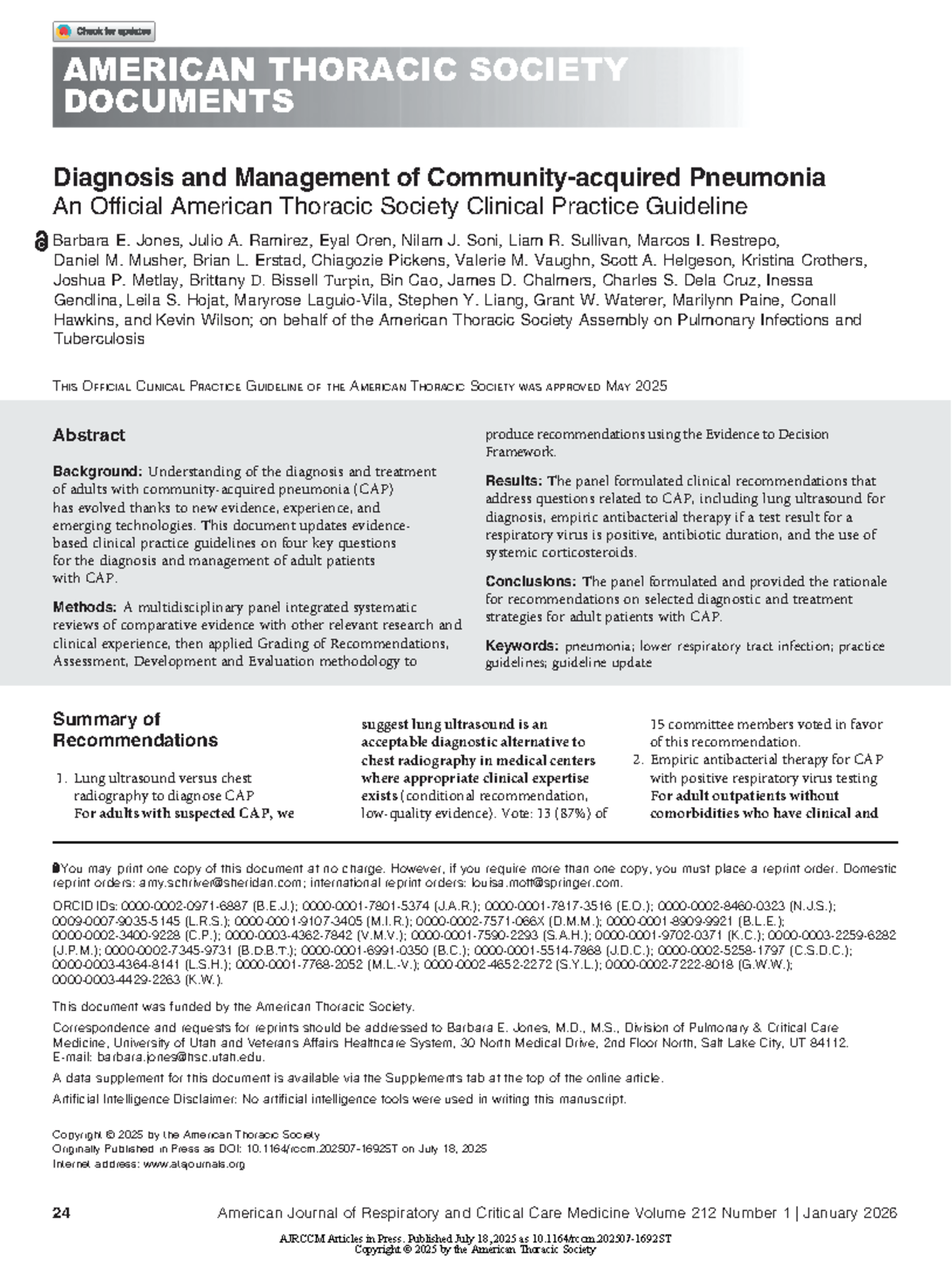 ATS Clinical Practice Guidelines: Diagnosis & Management of CAP - Studocu
