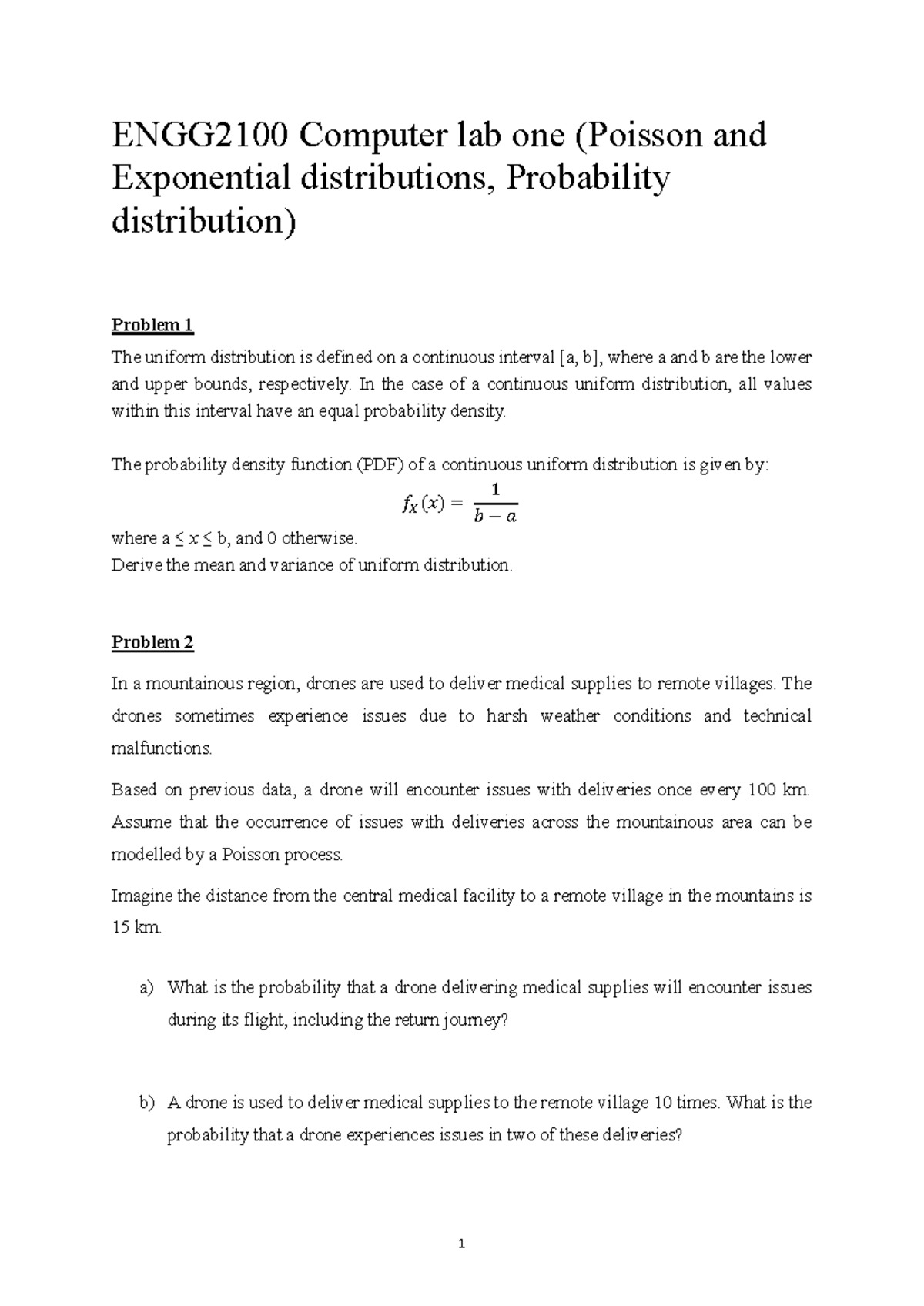 ENGG2100 Computer Lab 01: Poisson, Exponential & Uniform Distributions ...