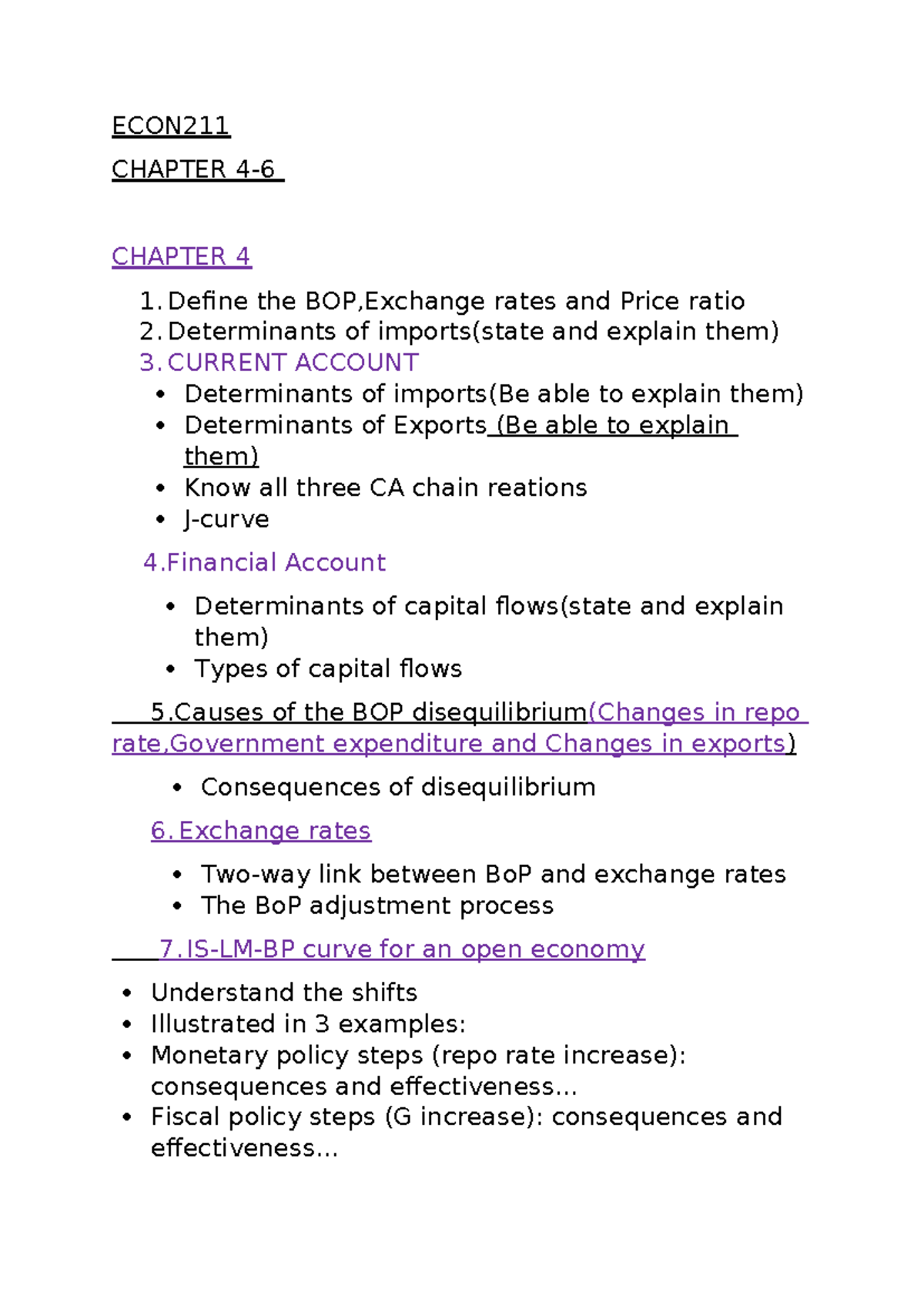ECON211 CHAPTER 4 & 6: BOP, Exchange Rates, AD & AS Models - Studocu