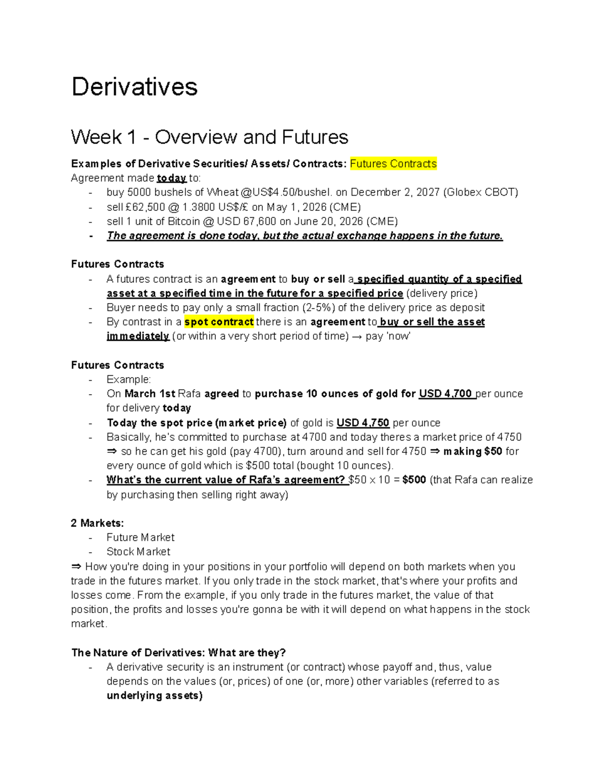 Derivatives (FIN 101) Week 1: Overview & Futures Contracts Explained ...