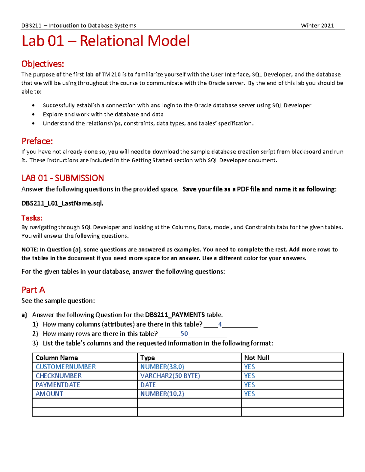DBS211 Lab 1 assignment - Lab 01 – Relational Model Objectives: The ...