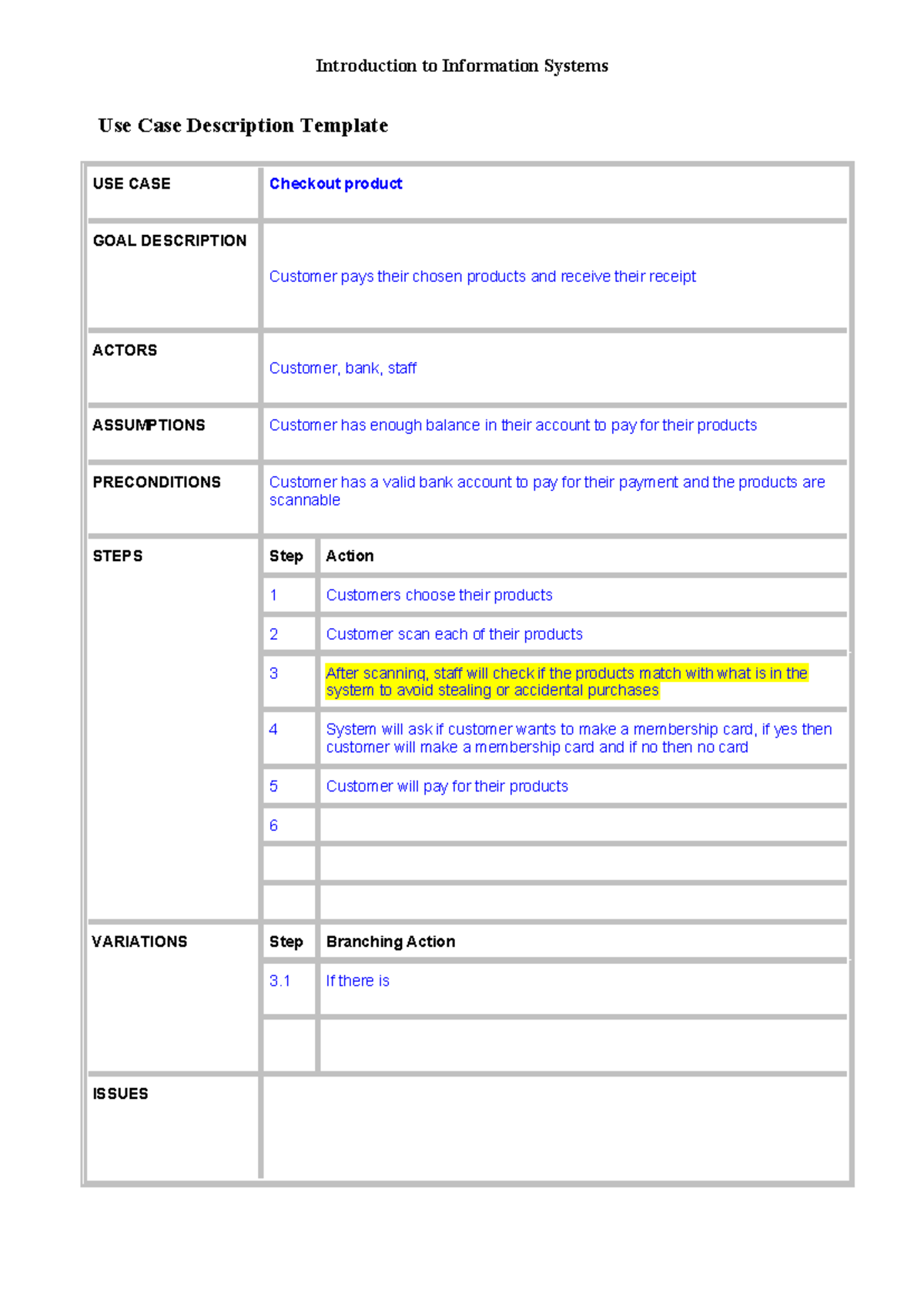 Use Case Description Template: Checkout Process for Products - Studocu