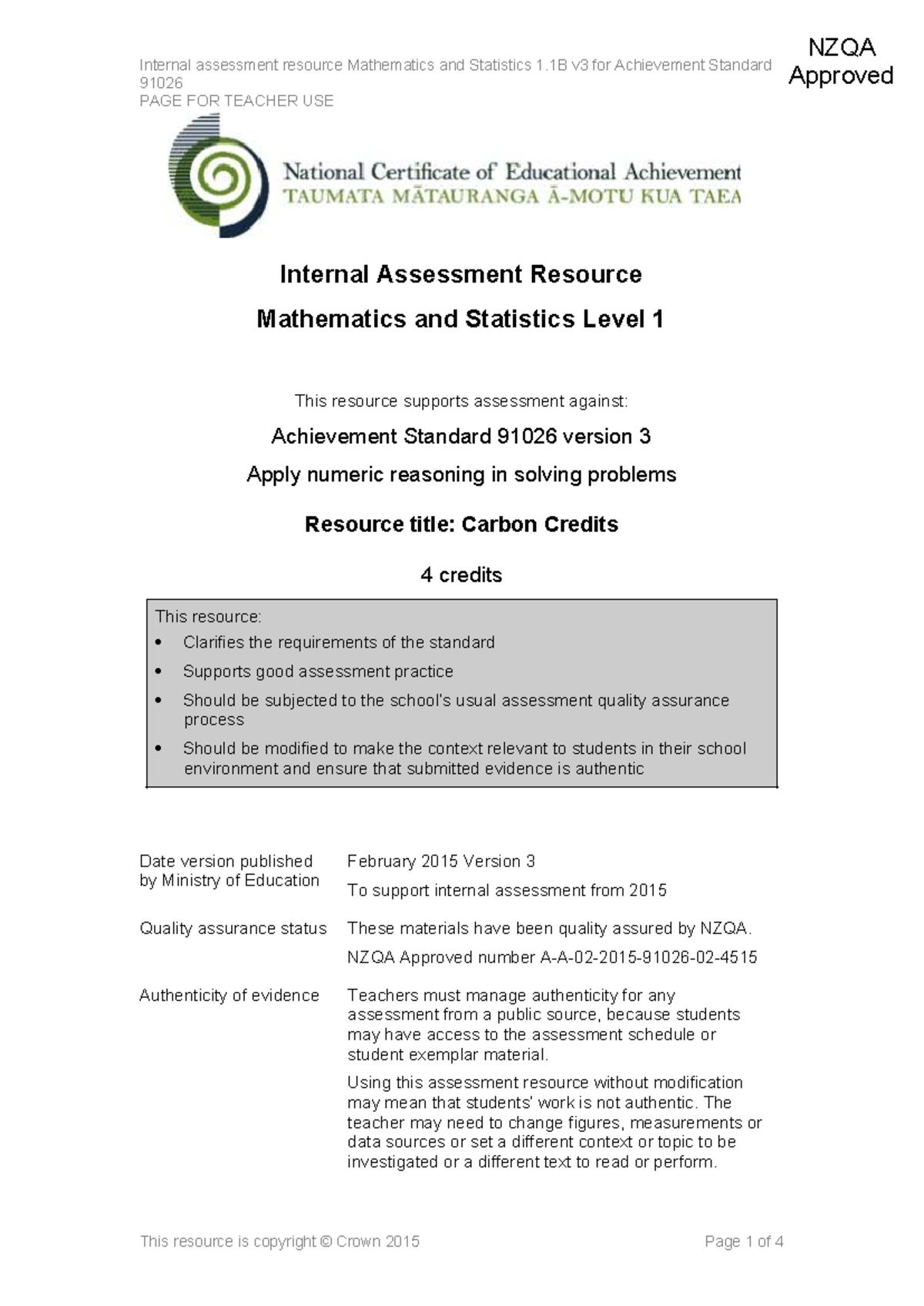 Internal Assessment Resource: Maths & Stats 1.1B v3 - Carbon Credits ...