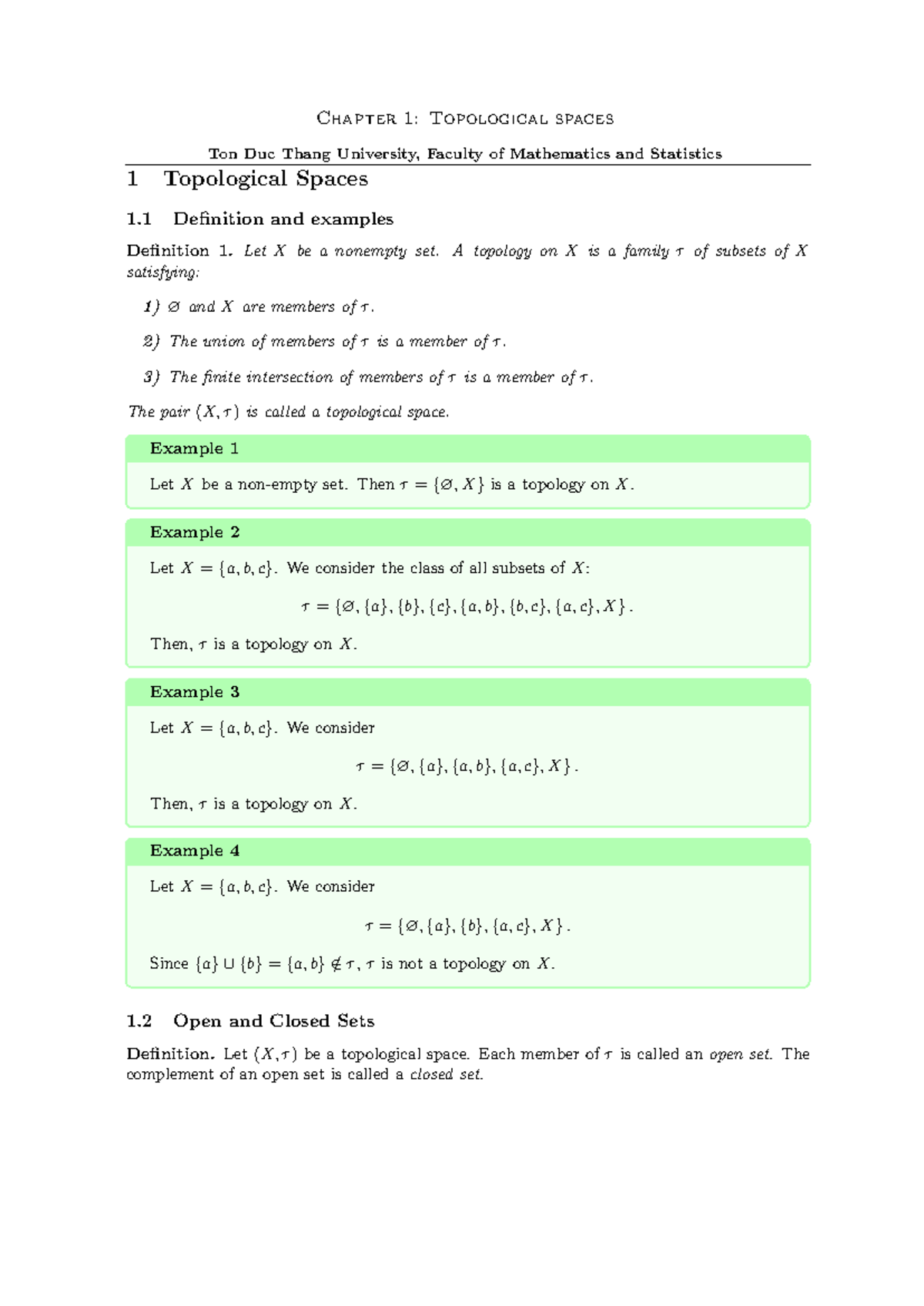 Chapter 1: Topological Spaces - TDT Course Notes - Studocu