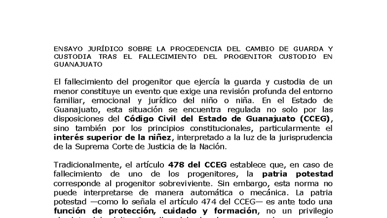 ENSAYO JURÍDICO: CAMBIO DE GUARDA Y CUSTODIA EN GUANAJUATO - Studocu