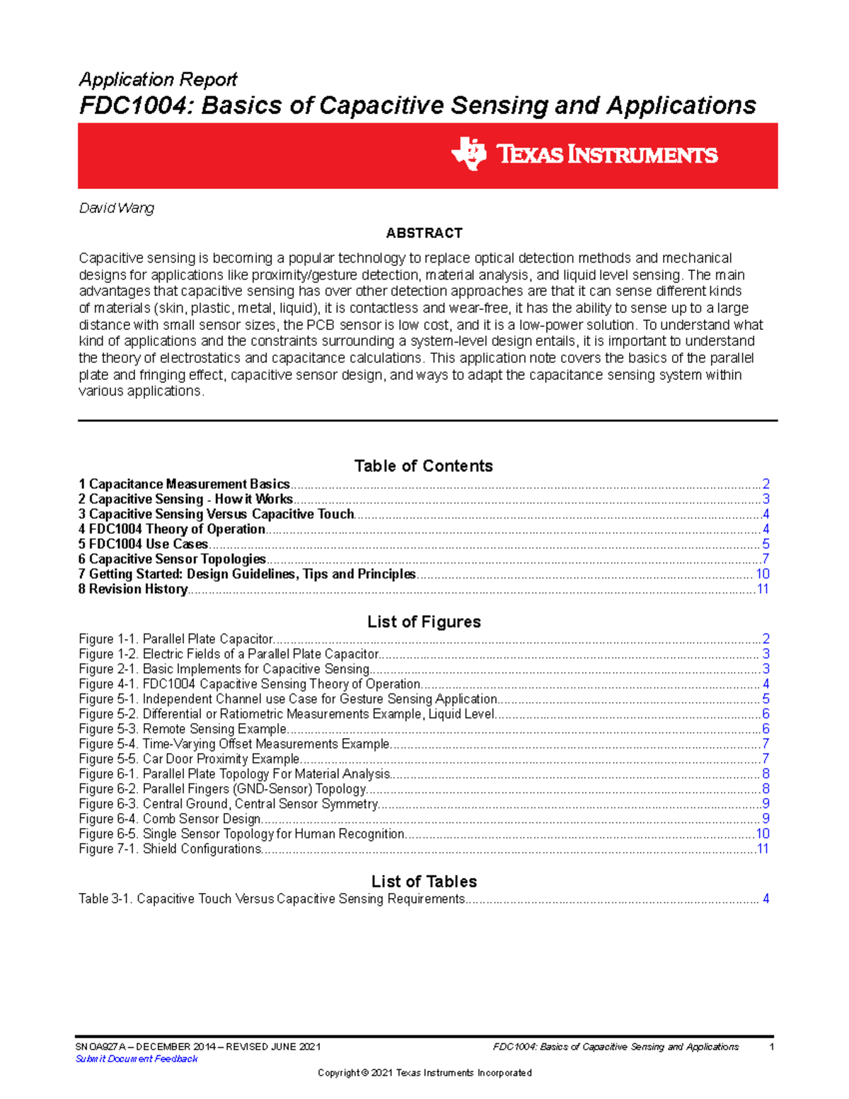 FDC1004: Understanding Capacitive Sensor Operation and Applications ...