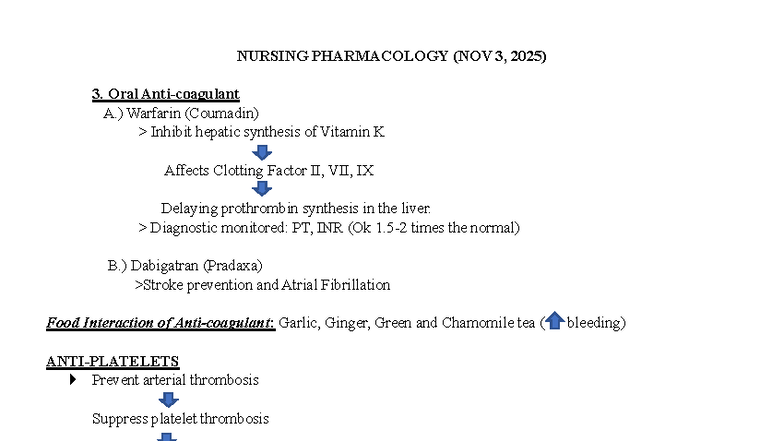 NURSING PHARMACOLOGY (NUR 101) Medications for Cardiovascular ...
