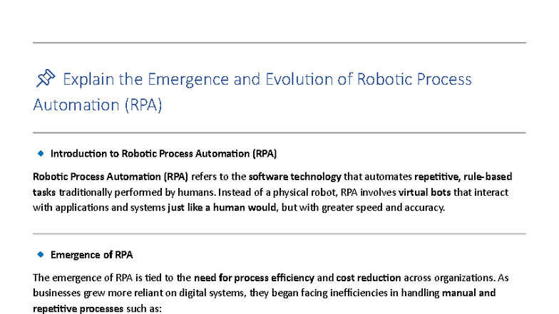 Unit 1 - Comprehensive Notes on Robotic Process Automation (RPA) - Studocu