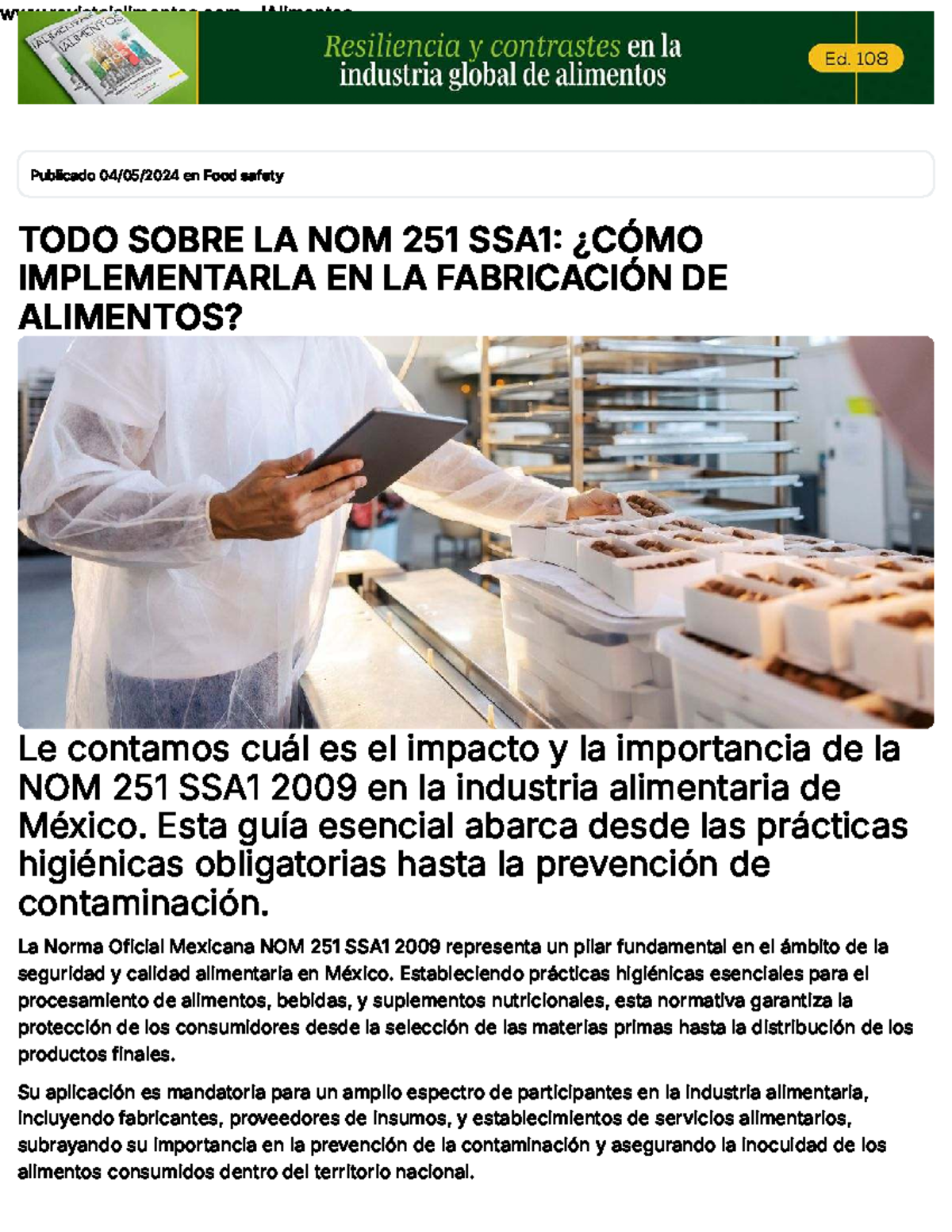 NOM 251 SSA1 2009: Impacto y Relevancia en la Industria Alimentaria