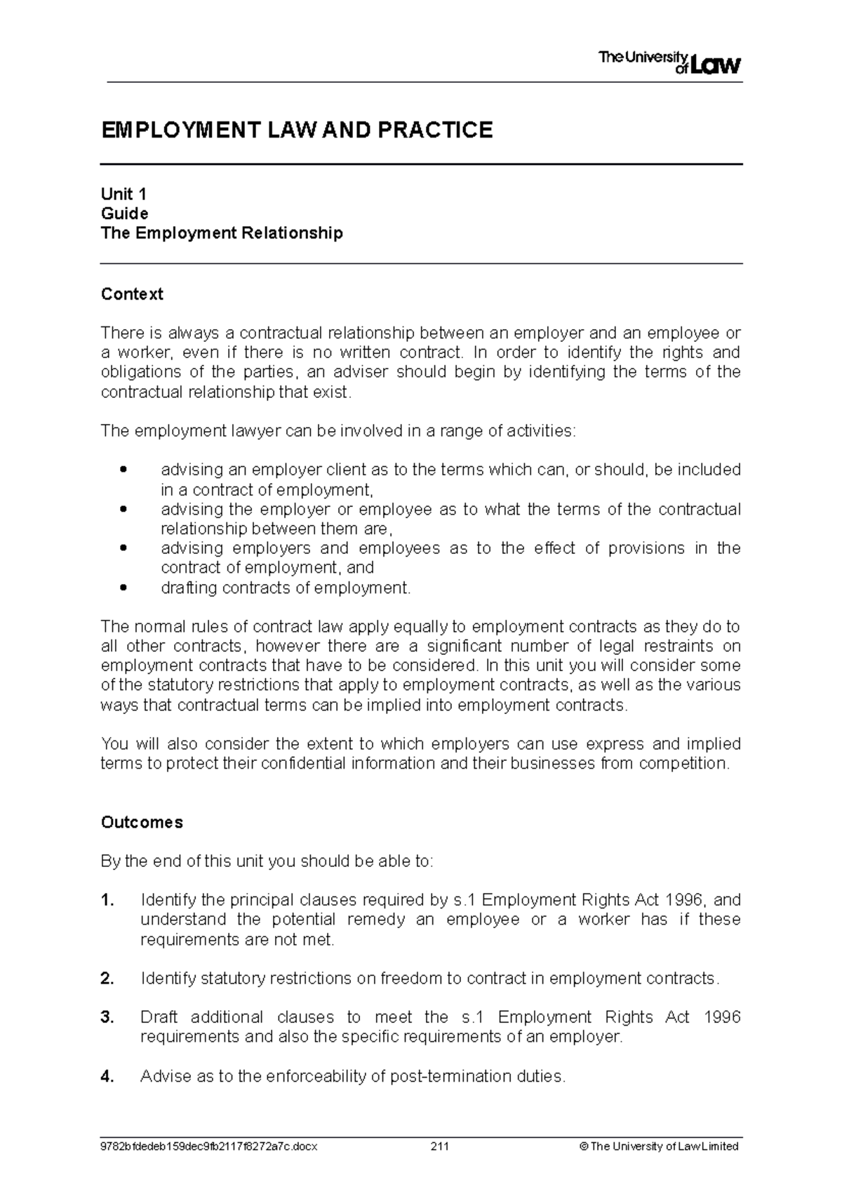 LPC Employment Law Elective Lecture Notes - Studocu