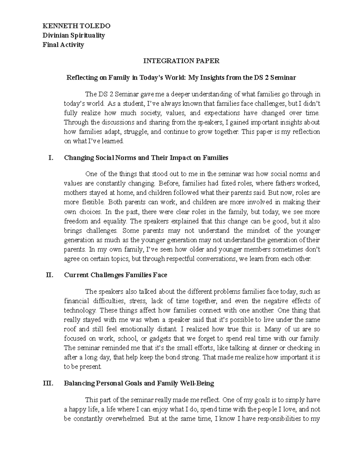 Integration Paper: Reflections on Family from DS 2 Seminar Insights ...