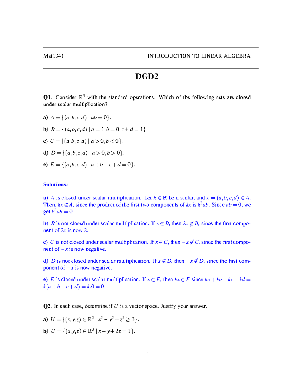 MAT1341 D-DGD2 - Solutions - Mat1341 INTRODUCTION TO LINEAR ALGEBRA DGD ...