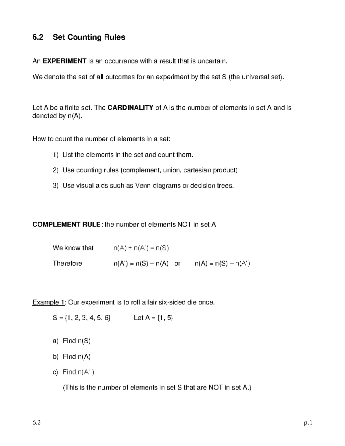 Notes 6: Set Counting Rules and Venn Diagrams - Studocu
