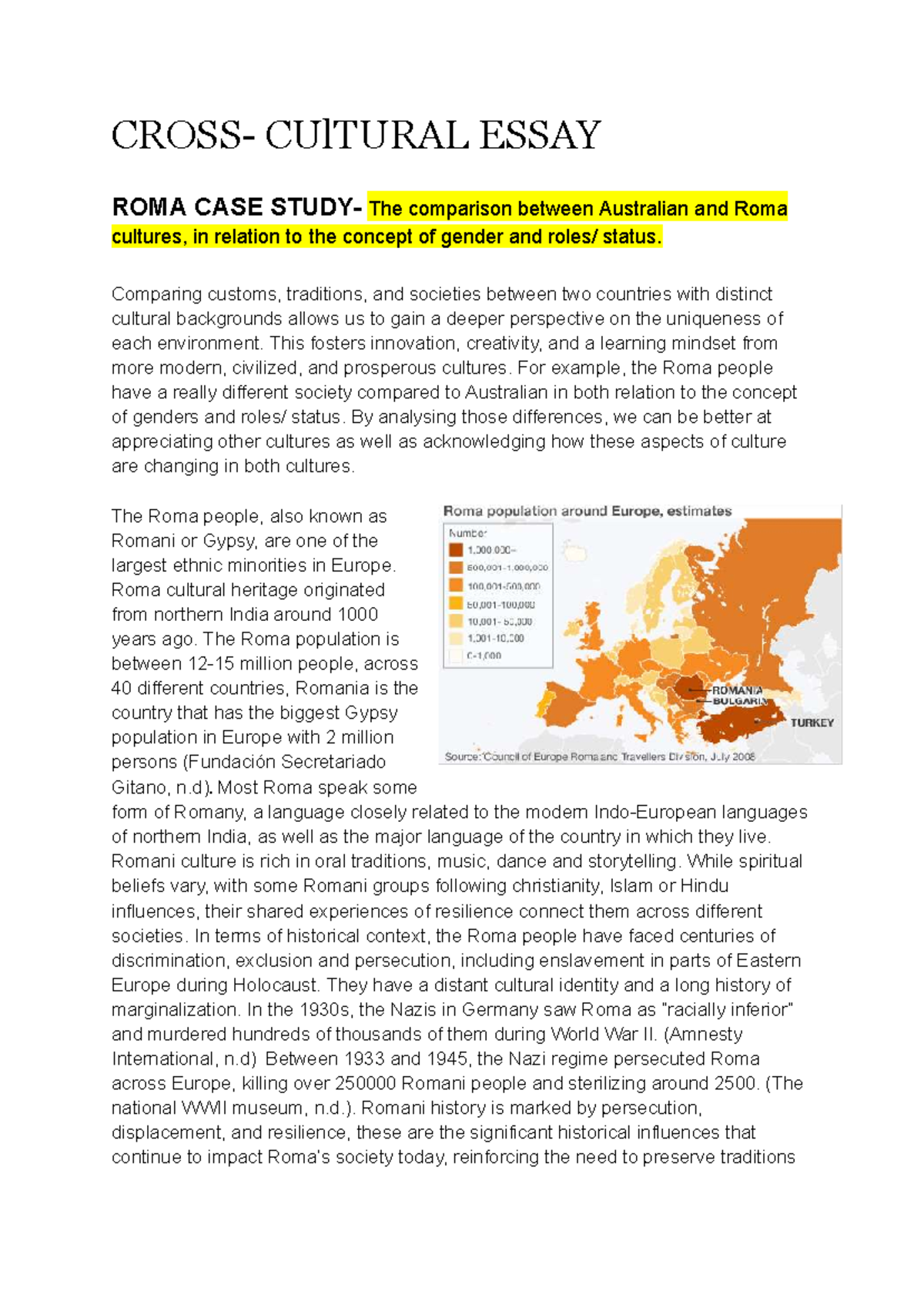CULTURAL ESSAY: COMPARING GENDER & STATUS IN AUSTRALIA & ROMA - Studocu