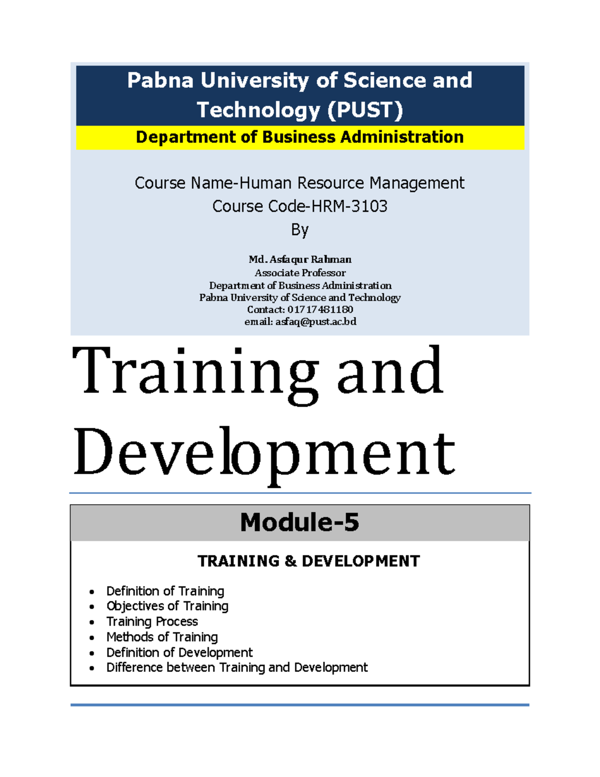 Module-5 Training & Development: Understanding Key Concepts and ...