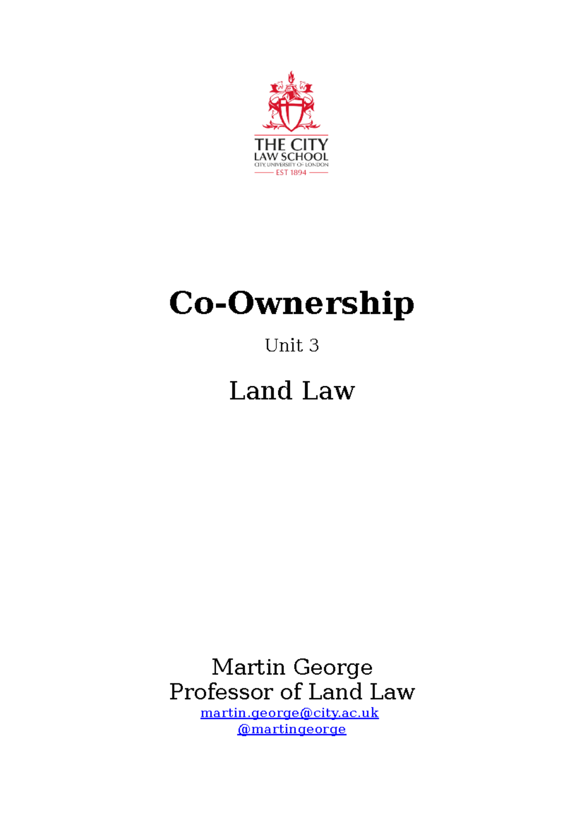 Co-Ownership in Land Law: Unit 3 Study Notes for LLB Students - Studocu