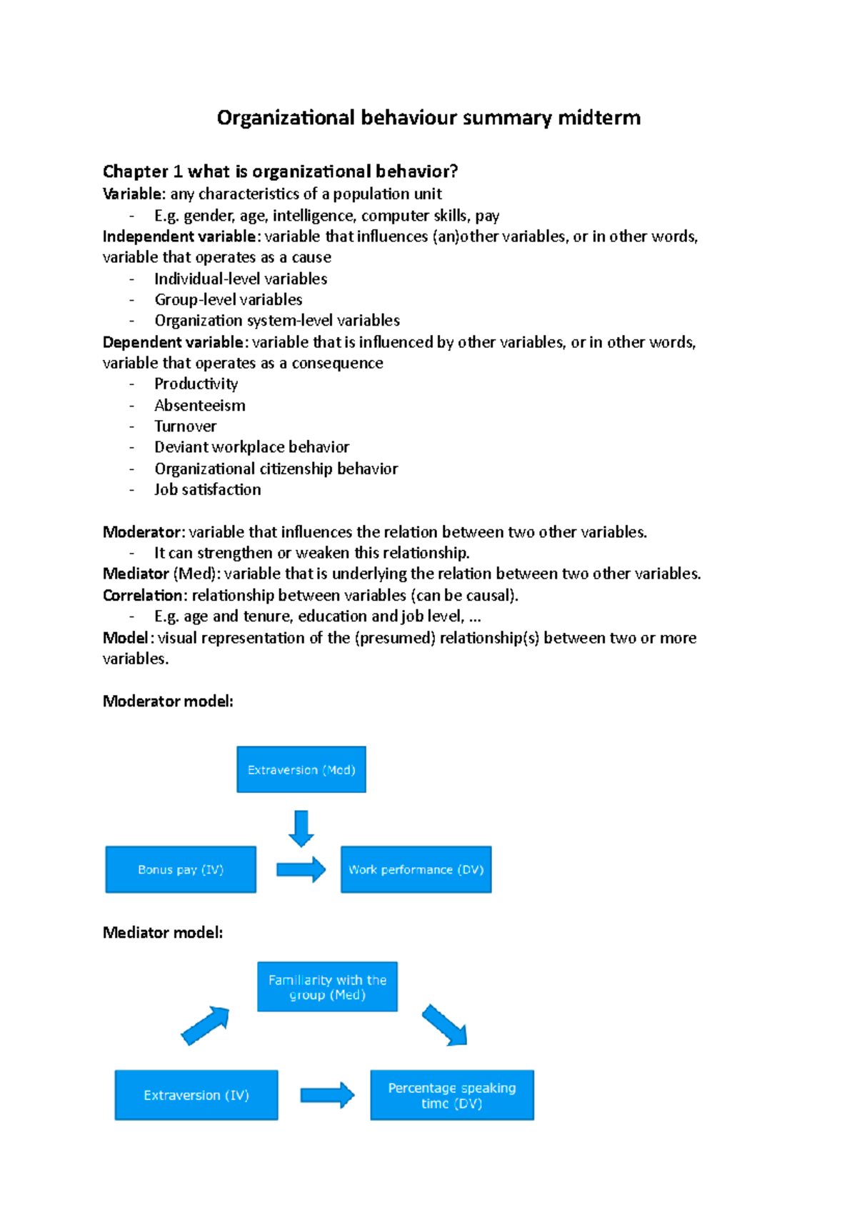 Organizational Behavior Midterm Summary: Key Concepts & Foundations ...