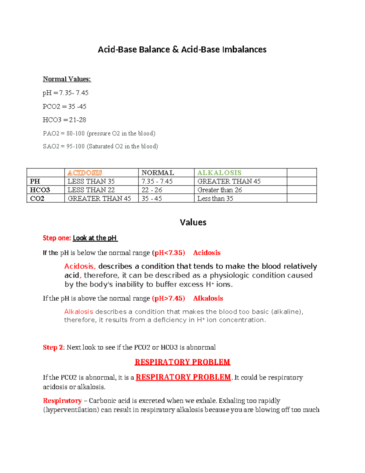 Acid-Base Balance Analysis: ABG Interpretation for Coursework - Studocu