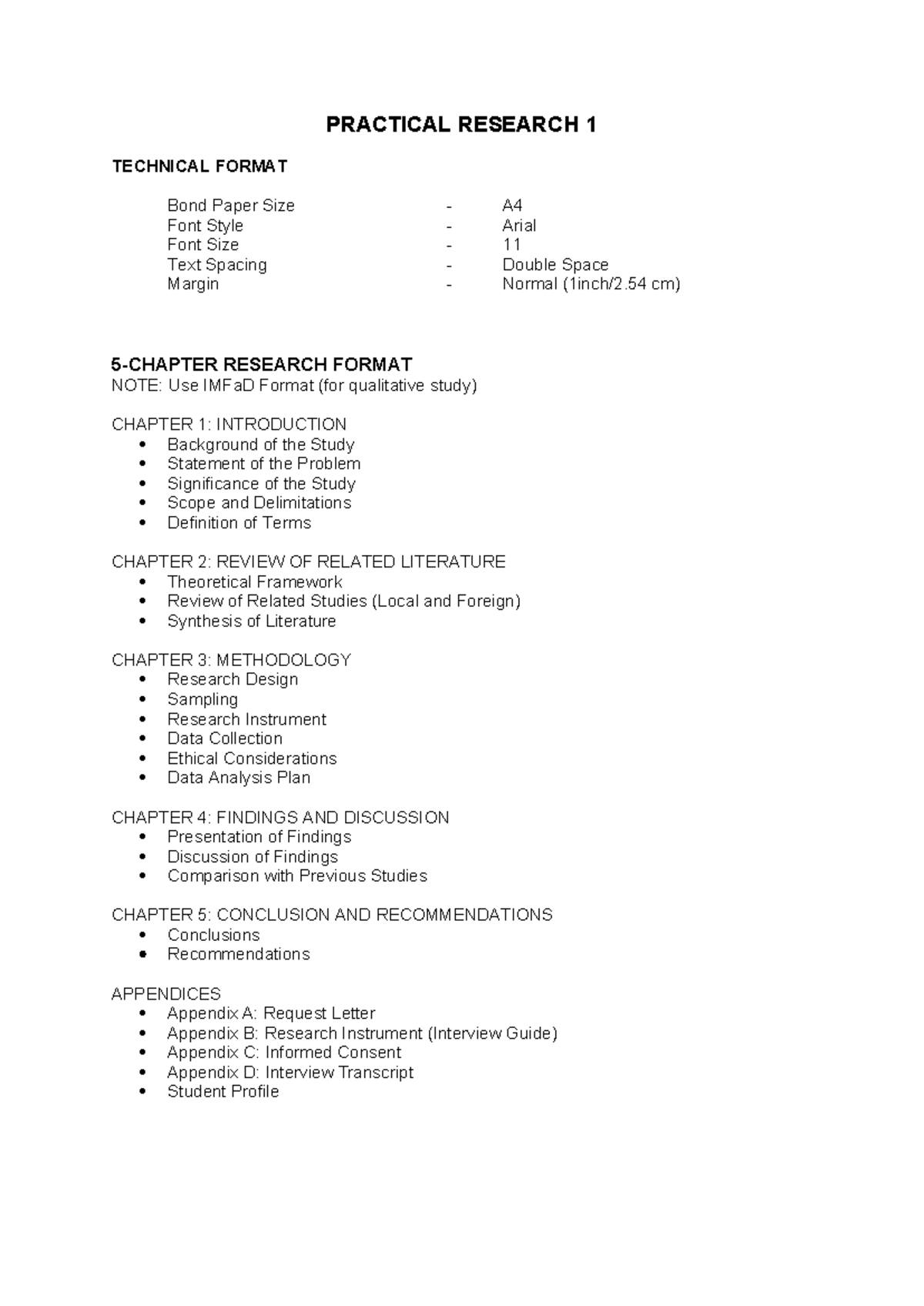 PR1 Qualitative Research Format Guide for Senior High School - Studocu
