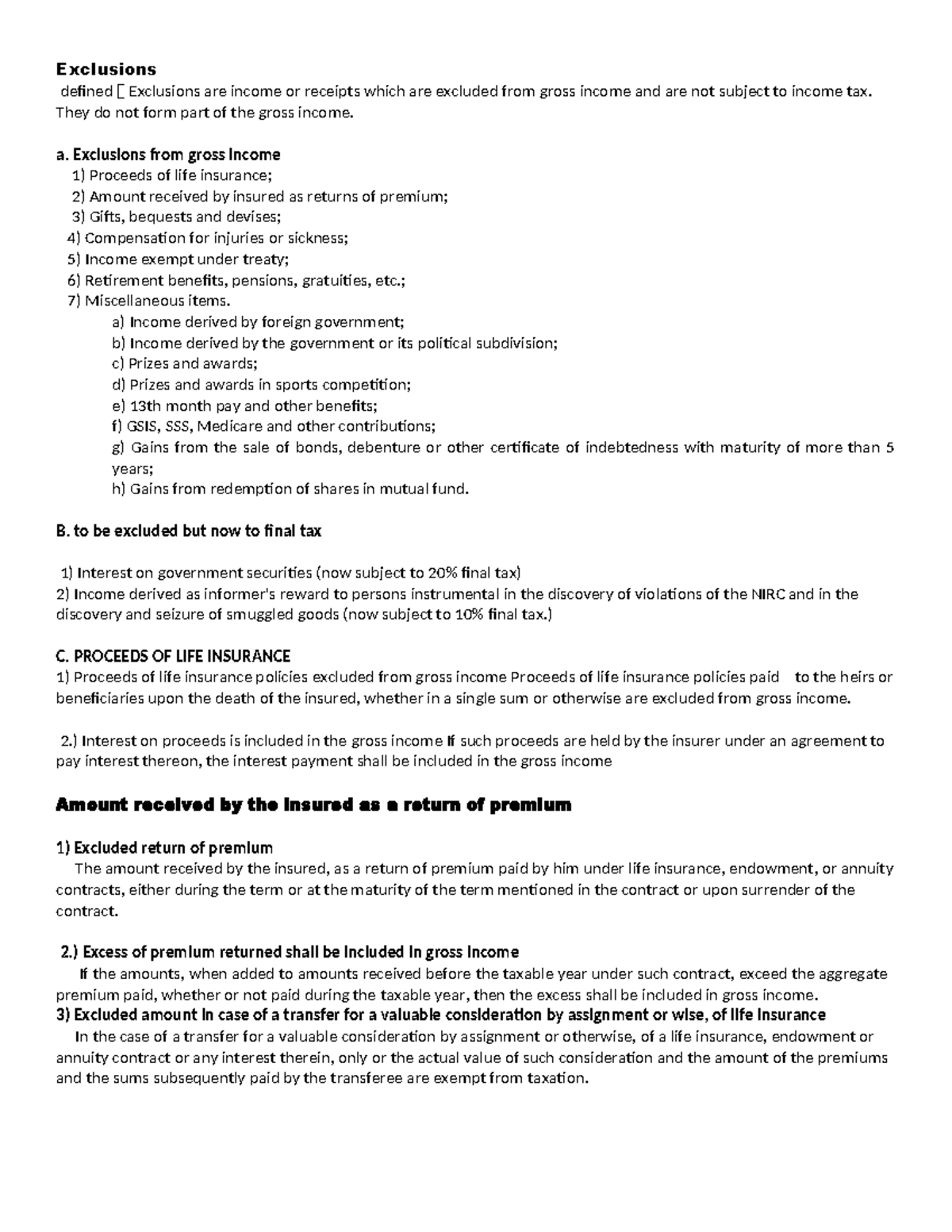 Exclusions from Gross Income: Key Concepts and Examples - Studocu