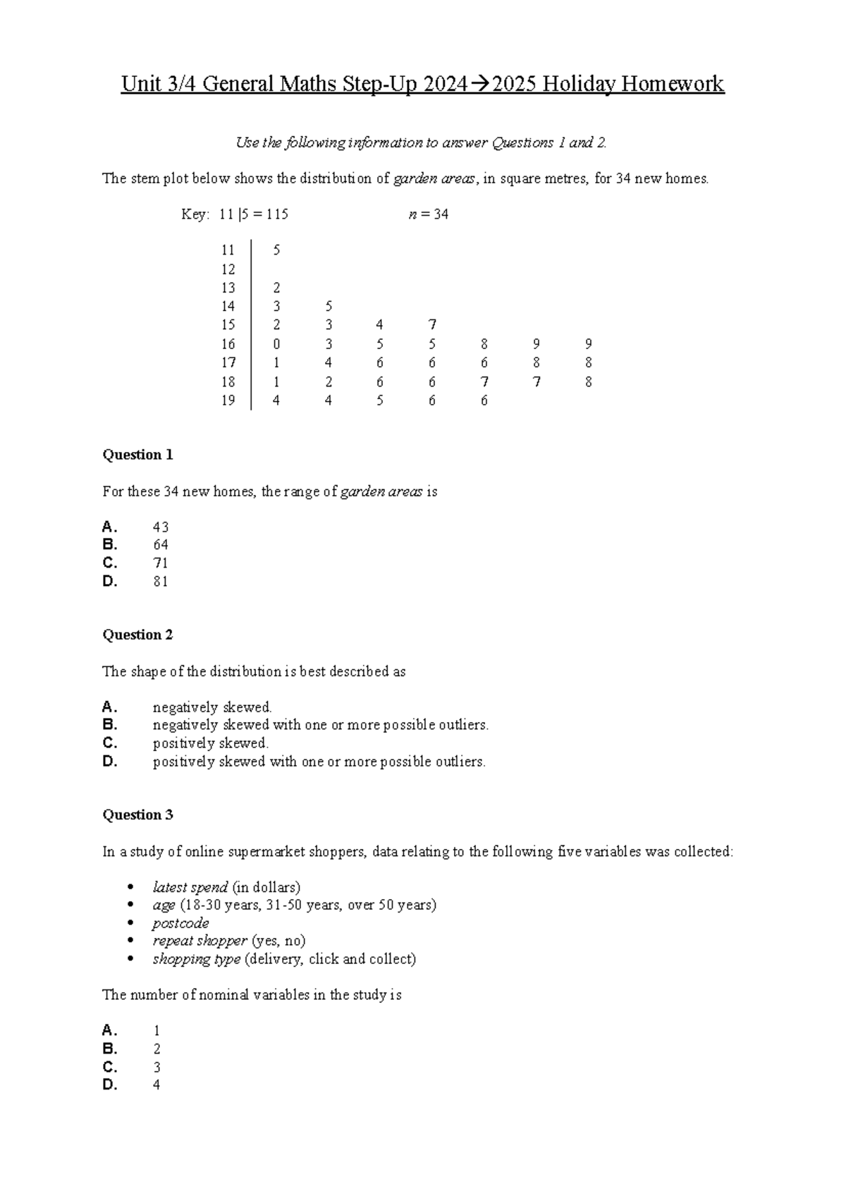 GM Step Up General Maths Holiday Homework 2024-2025 - Studocu