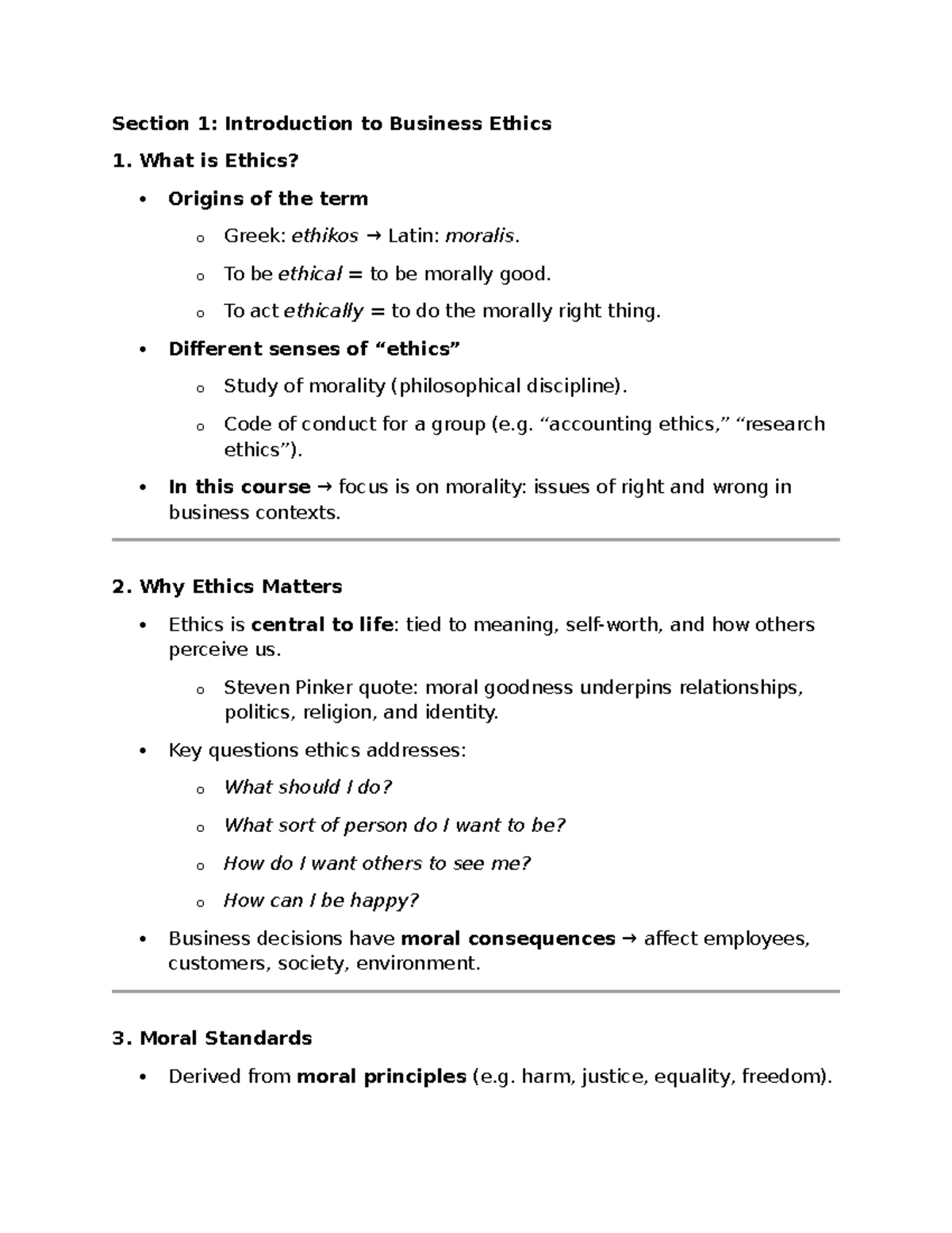 Ethics Test 1 Notes: Introduction to Business Ethics and Critical ...