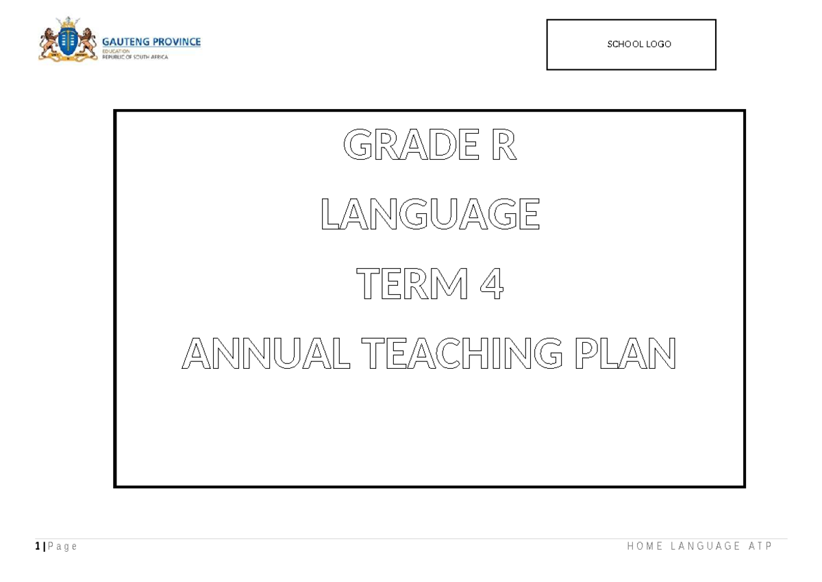 TERM 4 GRADE R LANGUAGE ANNUAL TEACHING PLAN (ATP) 2026 - Studocu