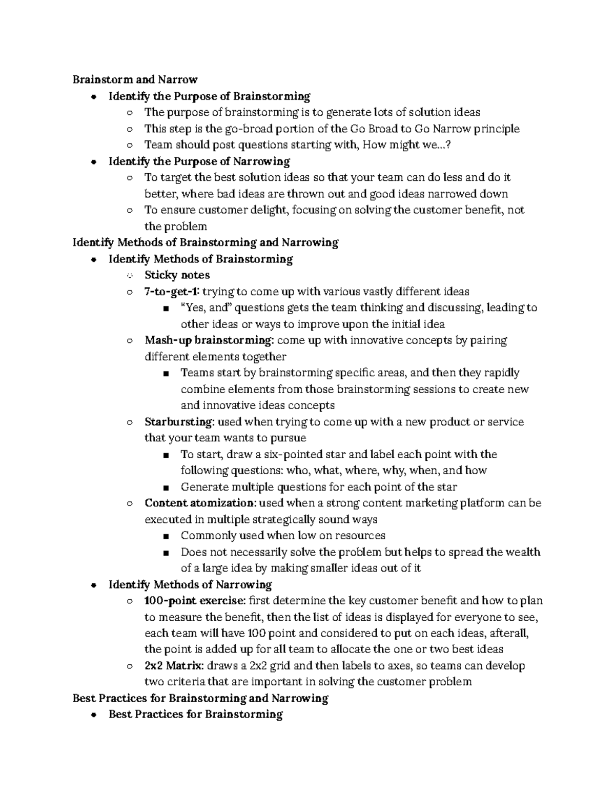 Domain 3 Brainstorm and Narrow - Brainstorm and Narrow Identify the ...