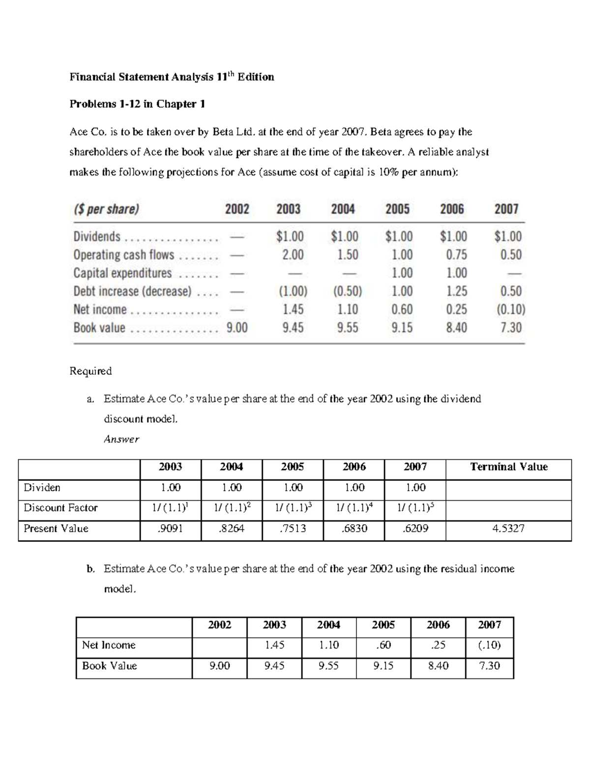 Financial Statement Analysis 11th Ed Solutions for Problems 1-12 Ch 1 ...