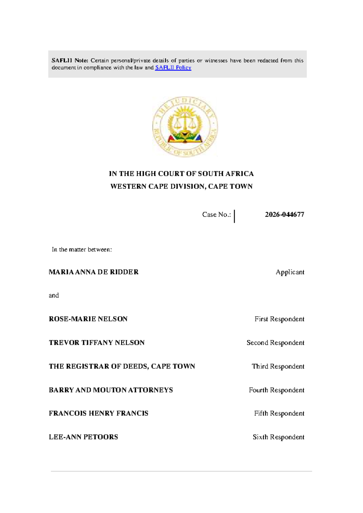 Case Study: De Ridder v Nelson & Others (2026/044677) - Interim ...