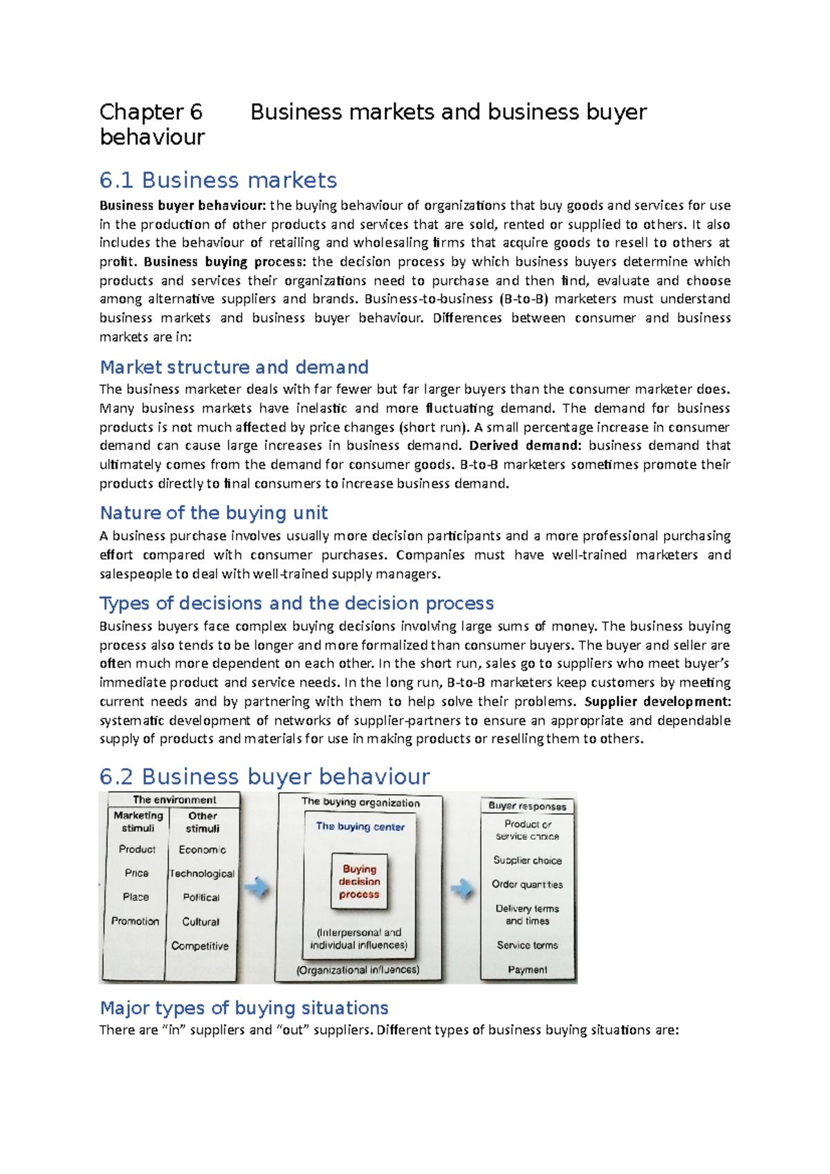 Marketing Summary: Chapter 6 - Business Markets & Buyer Behavior ...
