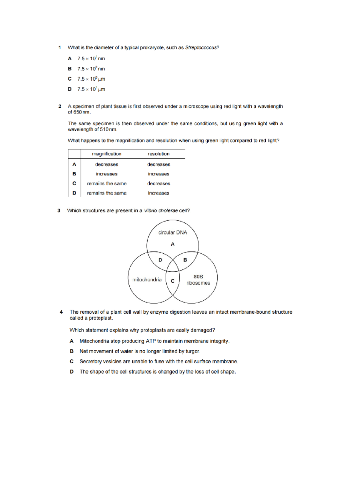 BIO MCQ 184 - Multiple Choice Questions for Biology Studies - Studocu