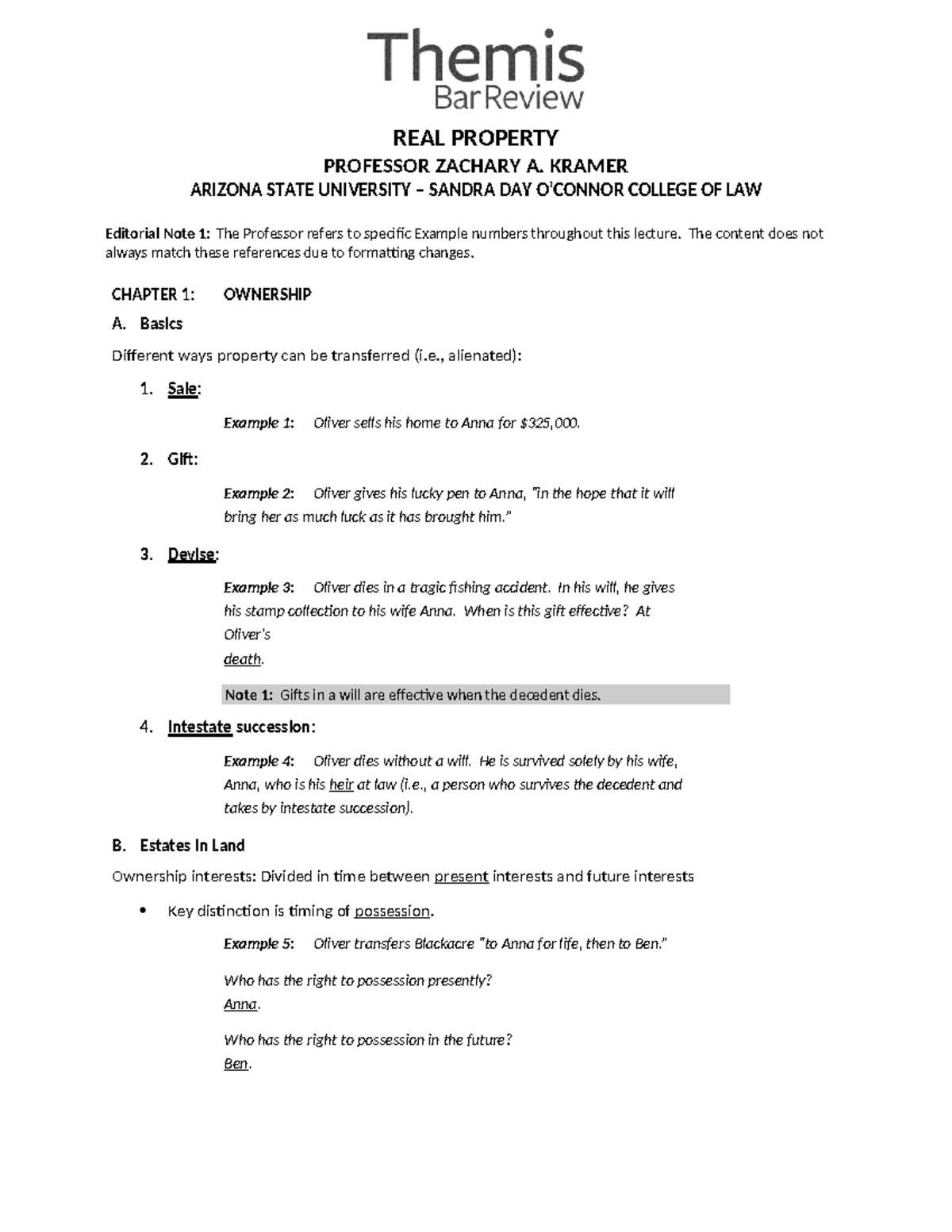 MBE Real Property Law Outline - Professor Zachary A. Kramer - Studocu