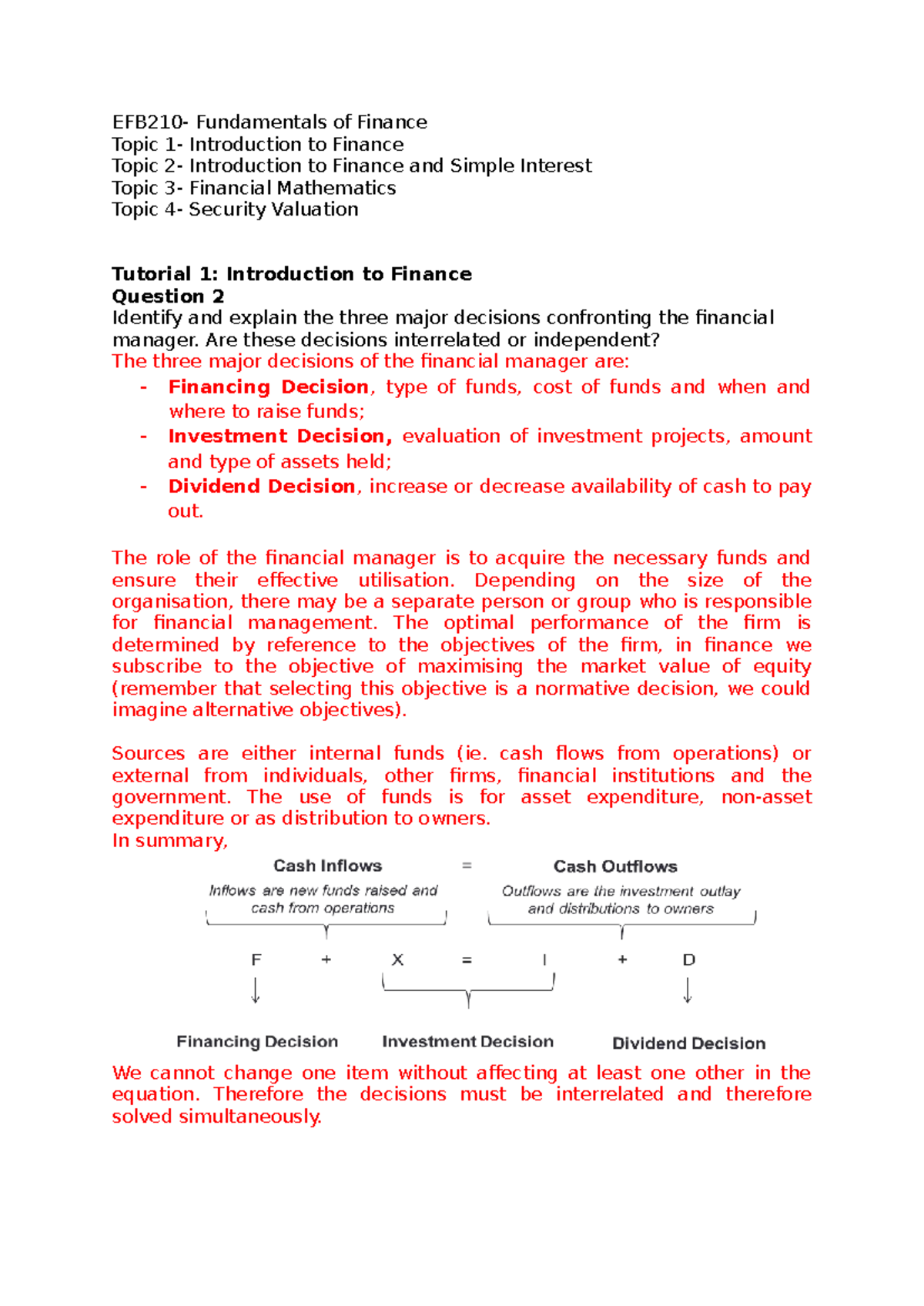 EFB210 Final Exam: Key Concepts in Finance and Financial Management ...