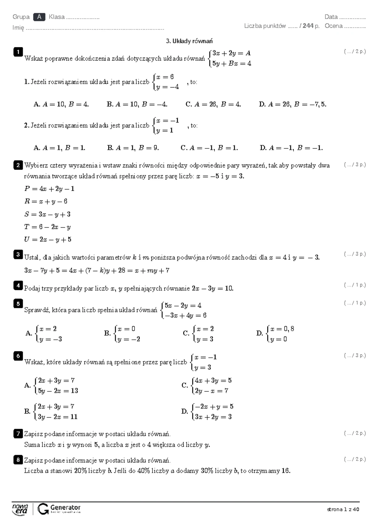 Liczby Na Co Dzień Kl 6 Sprawdzian www.studocu.com
