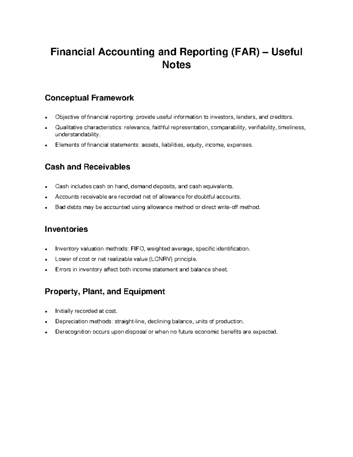 FAR Useful Notes: Key Concepts in Financial Accounting - Studocu
