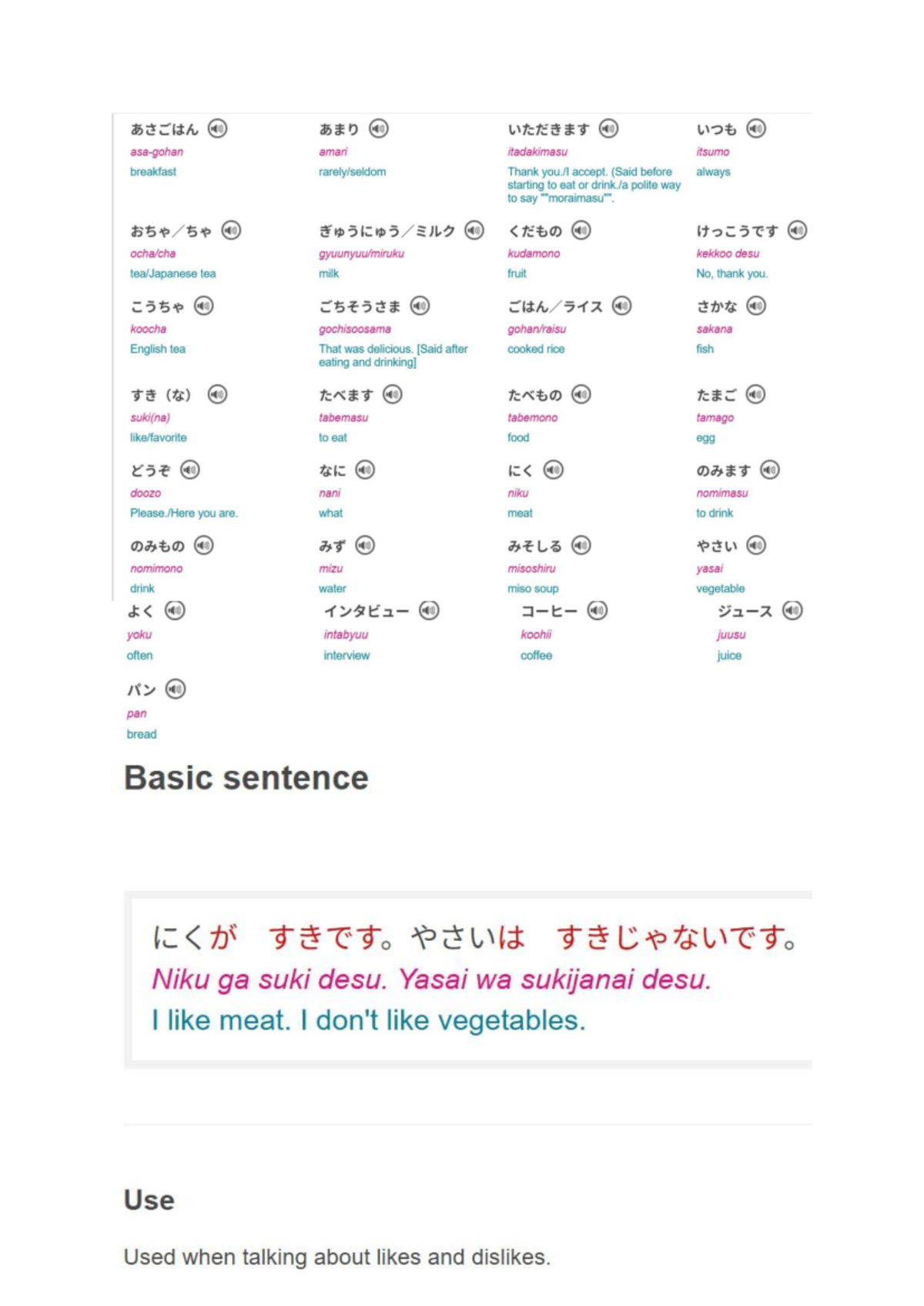 Japanese - Notes on Basic Sentences and Vocabulary (JPN101) - Studocu
