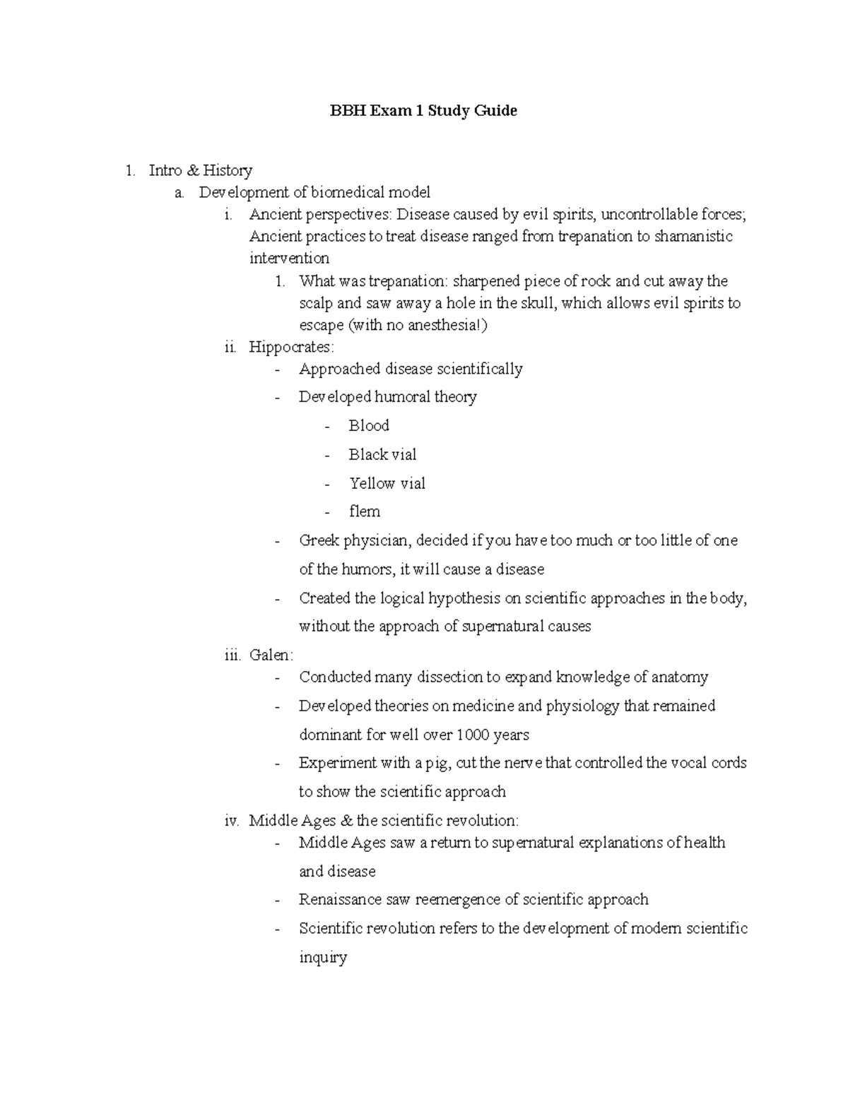 BBH 101 Exam 1 Study Guide - History, Theories, & Concepts - Studocu